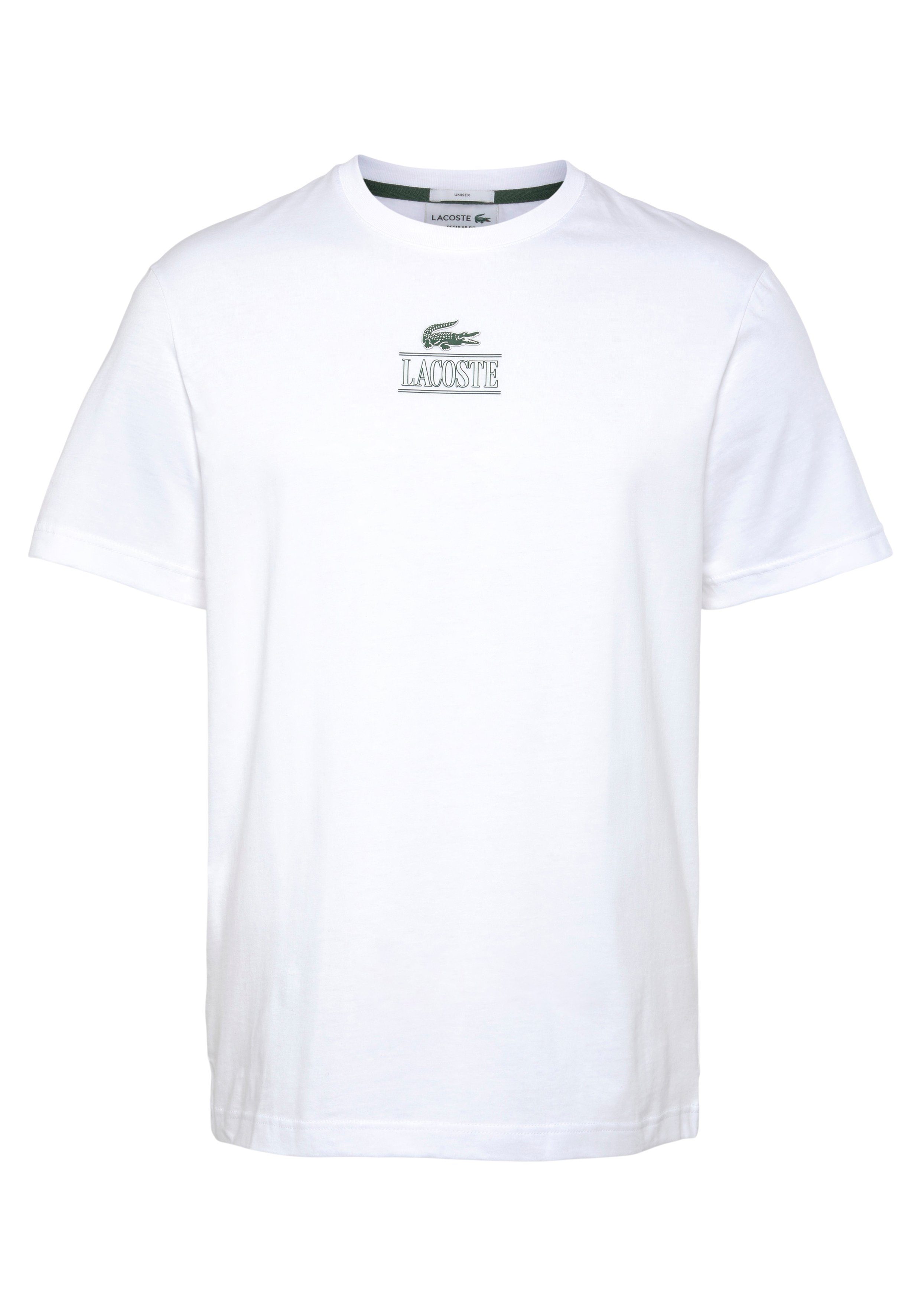 auf mit der WHITE Lacoste T-Shirt Lacoste T-SHIRT Brust Print