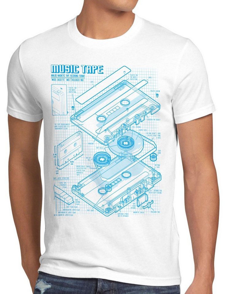 style3 Print-Shirt Herren T-Shirt TAPE Kassette disko MC DJ retro musik turntable ndw analog disco