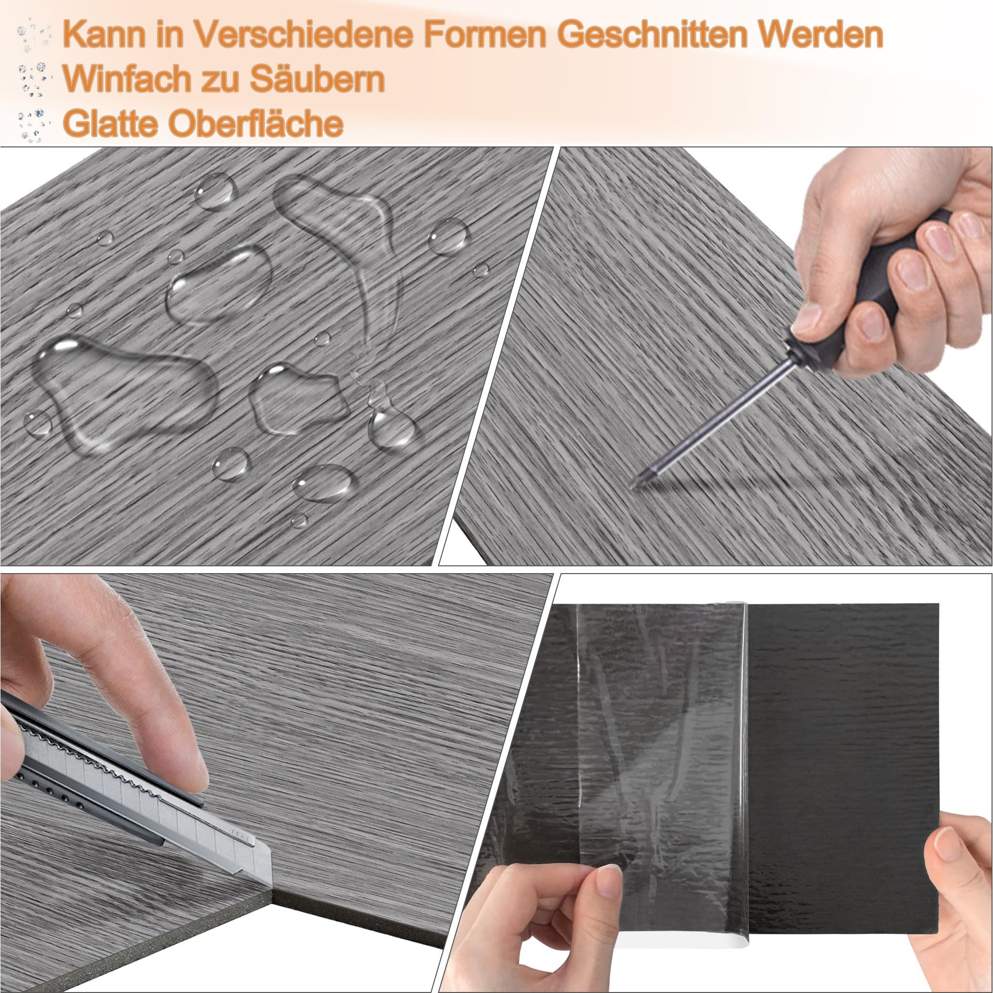 FIVMEN Vinylboden PVC Bodenbelag Selbstklebend, Holzmaserung Dielen, Bodenfliesen, 18/36 Stück, 2.51/5.2 m² Schneidbar Fliesen für Schlafzimmer, Küche