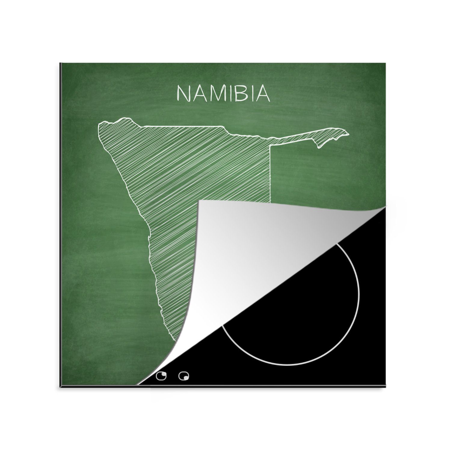MuchoWow Herdblende-/Abdeckplatte Illustration von Namibia auf einer Kreidetafel, Vinyl, (1 tlg), 78x78 cm, Ceranfeldabdeckung, Arbeitsplatte für küche