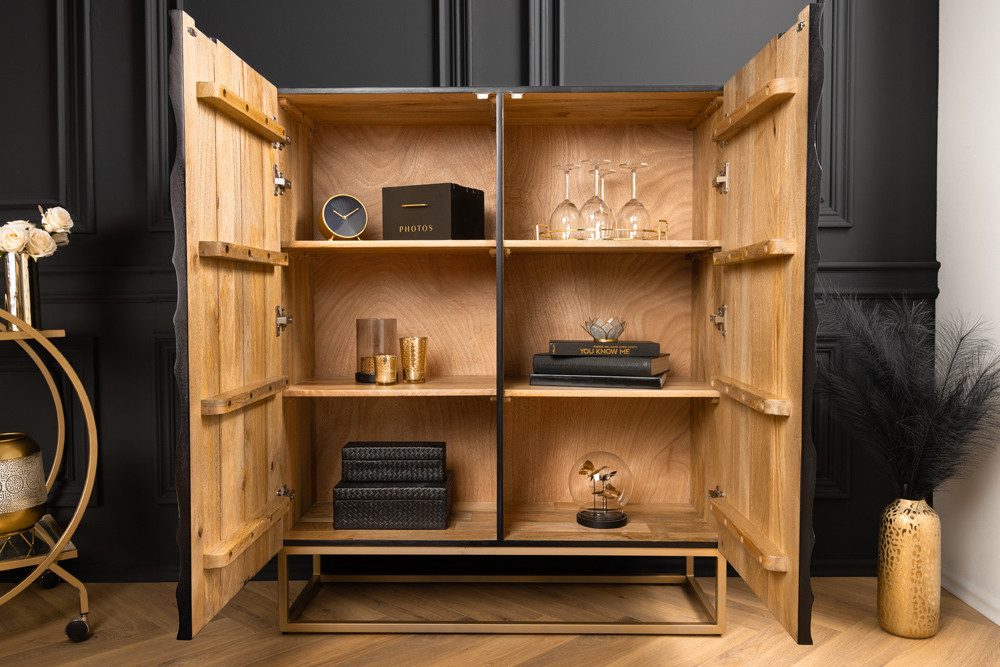 riess-ambiente Highboard VULCANO 120cm weiß / schwarz / gold (Einzelartikel, 1 St), Massivholz · Metall · Anrichte · Kommode · 3D-Front · Modern Design