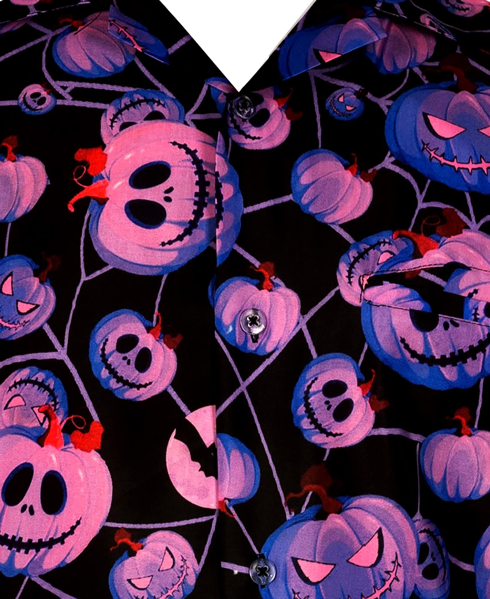 King Kameha Hawaiihemd Halloween Pumpkin Web Funky Hawaii-Hemd Kurzarm Front-Tasche Unisex