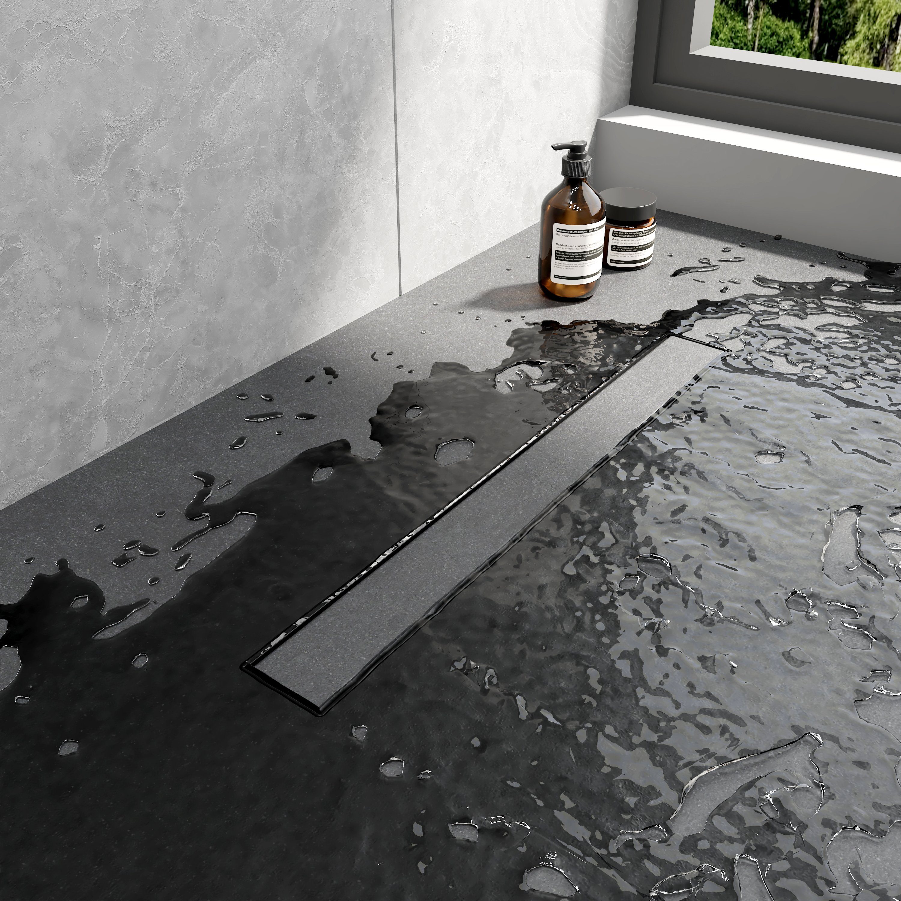 Thumbnail - EMKE Duschrinne Edelstahl Duschrinne 2 in 1 Komplettset Bodenablauf Dusche mit Siphon, Befliesbar Extra Flach Abflussrin...