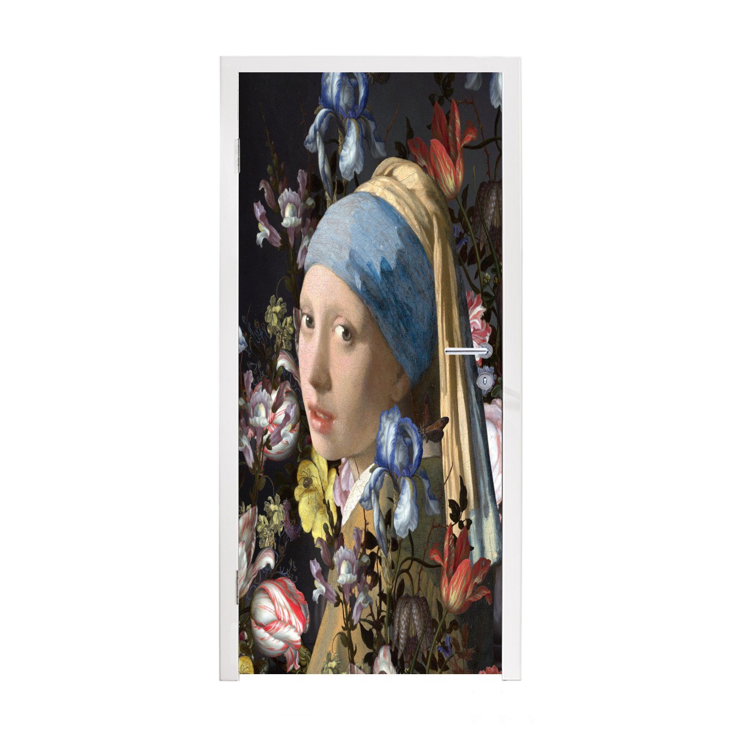 Das Perlenohrring bedruckt, Türaufkleber, St), Vermeer dem Johannes - 75x205 cm - Tür, für mit Türtapete MuchoWow (1 Blumen, Fototapete Matt, Mädchen