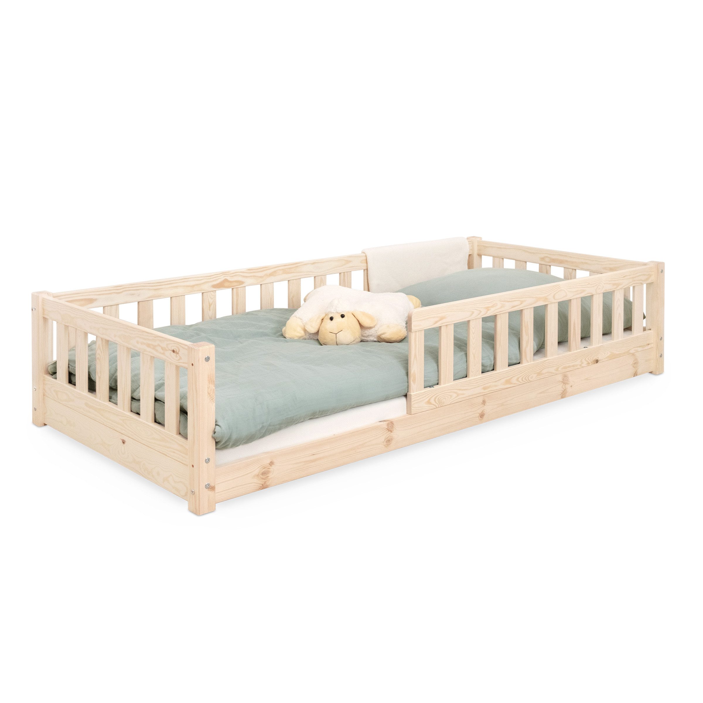 Ehrenkind Kinderbett Bodenbett Lille aus massivem Kiefernholz mit Rausfallschutz (Hochwertiges Kinderbett aus FSC® zertifziertem Holz / Bodenbett in 90x200, Montessori Kinderbett), Bodenbett, aus FSC zertifiziertem Holz