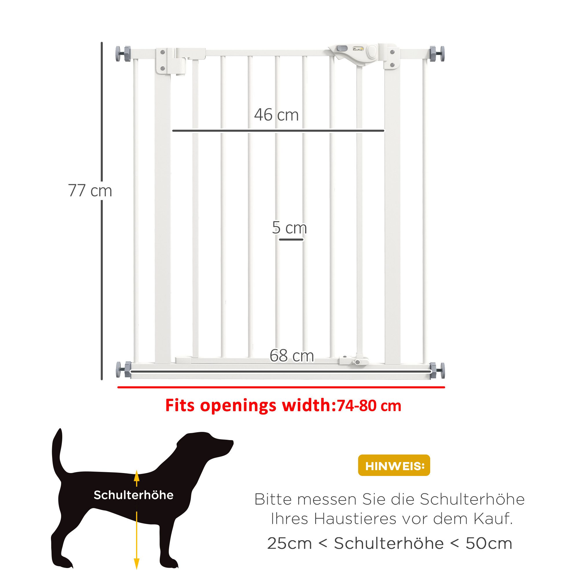 PawHut Hundegitter Türgitter ohne Bohren mit Auto-Close Treppengitter (Treppenschutzgitter, 1 St., Türschutzgitter Hunde), Metall, Kunststoff, Schwarz 80 x 2 x 77 cm