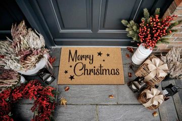 Fußmatte Kokos Christmas Stars, HANSE Home, rechteckig, Höhe: 15 mm, Weihnachten, Schmutzfangmatte, Outdoor, Rutschfest, Innen, Kokosmatte