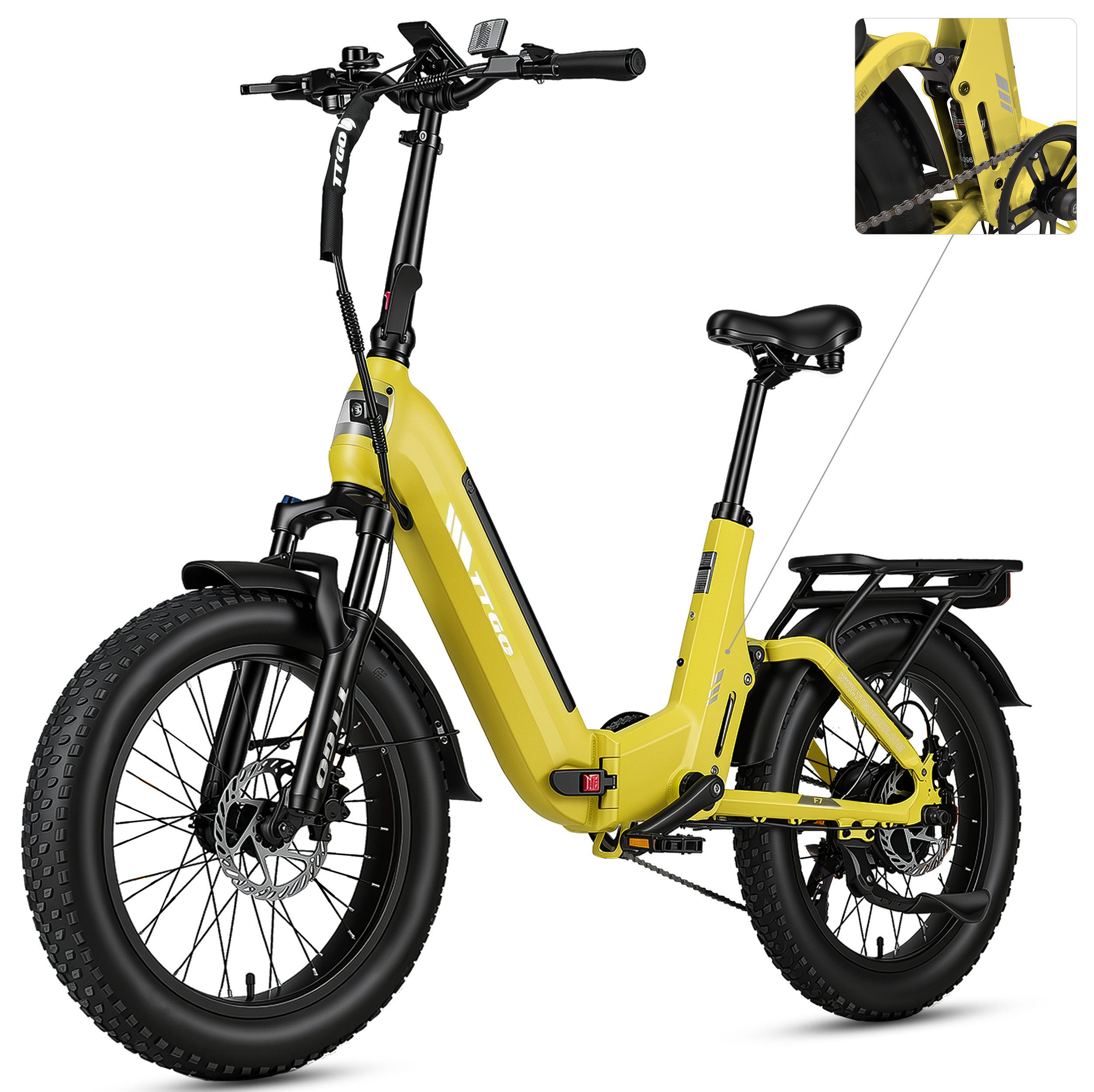 Vankel E-Bike Klapprad 20 Zoll, Fully Klapprad Fatbike, max. 150km, 150kg belastbar, 7 Gang SHIMANO, Kettenschaltung, Heckmotor, 720 Wh, (Softtail, separates Bremslicht, Vollfederung, Drehmomentsensor), Tiefeinstieg, Elektrofahrrad für Damen Herren, All-Terrain-E-Bike