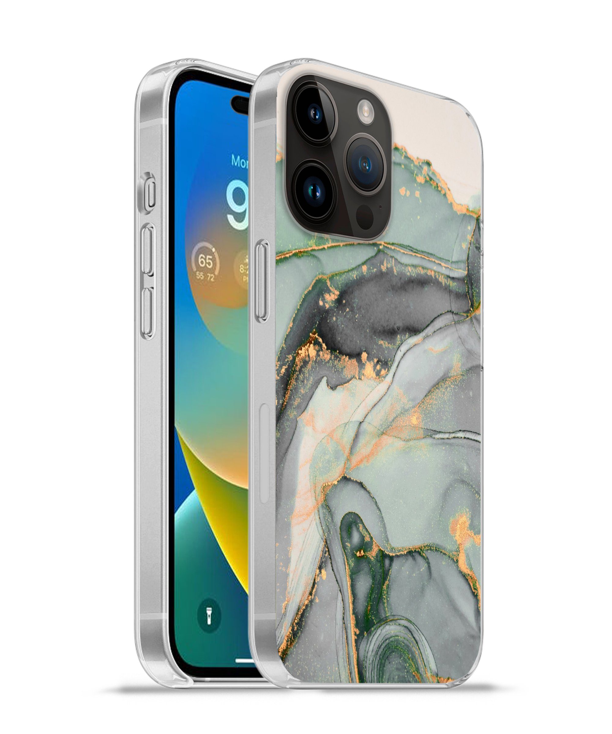 MuchoWow Handyhülle für Apple iPhone 14 Pro Max Gold - Marmor - Grün - Luxus - Glitzer - M, Smartphone-Bumper, Print, Handy Schutzhülle Dünn