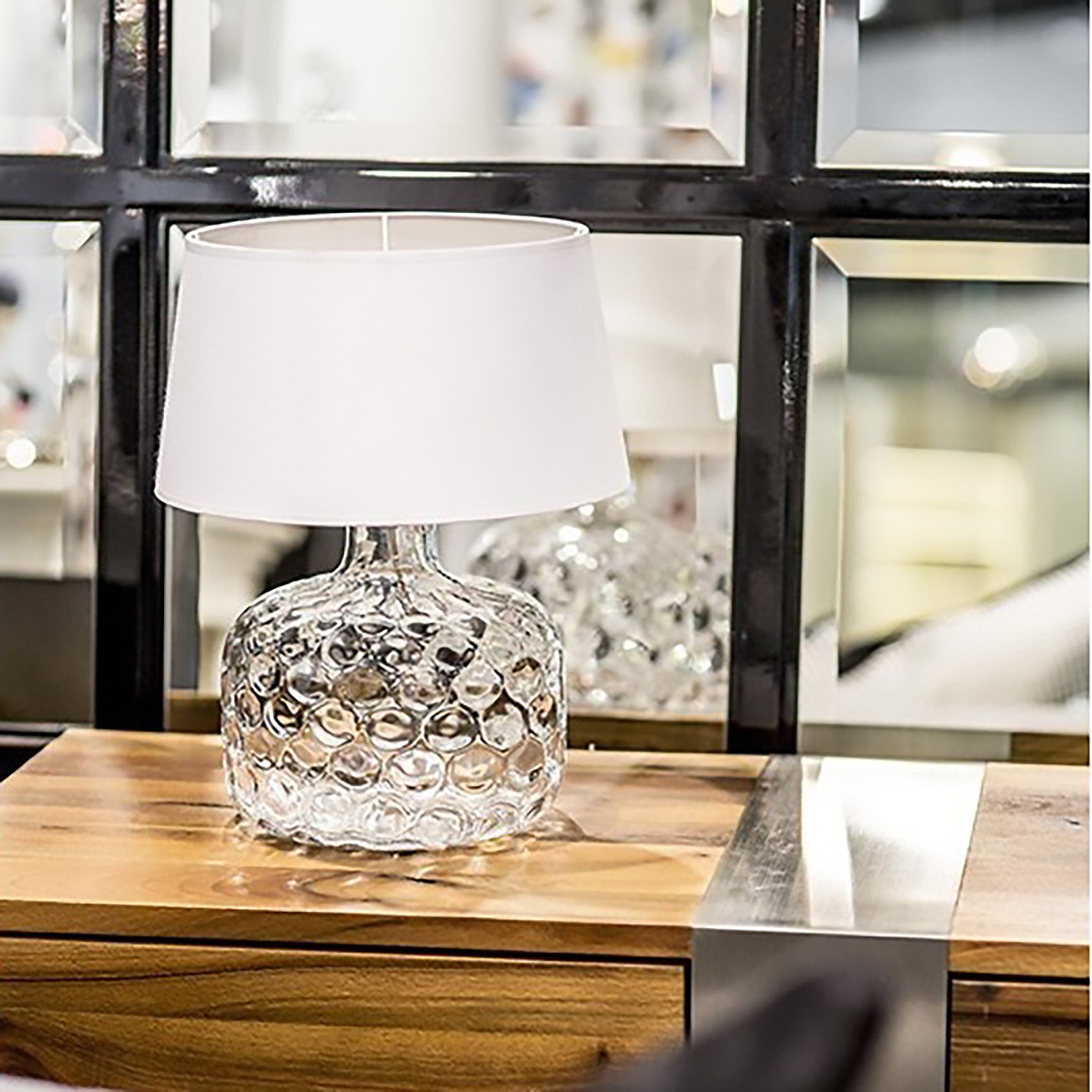aus weiß, Tischlampe ohne Glas mundgeblasen Signature Home Schirm Collection Leuchtmittel, Glaslampe mit Tischleuchte durchsichtig