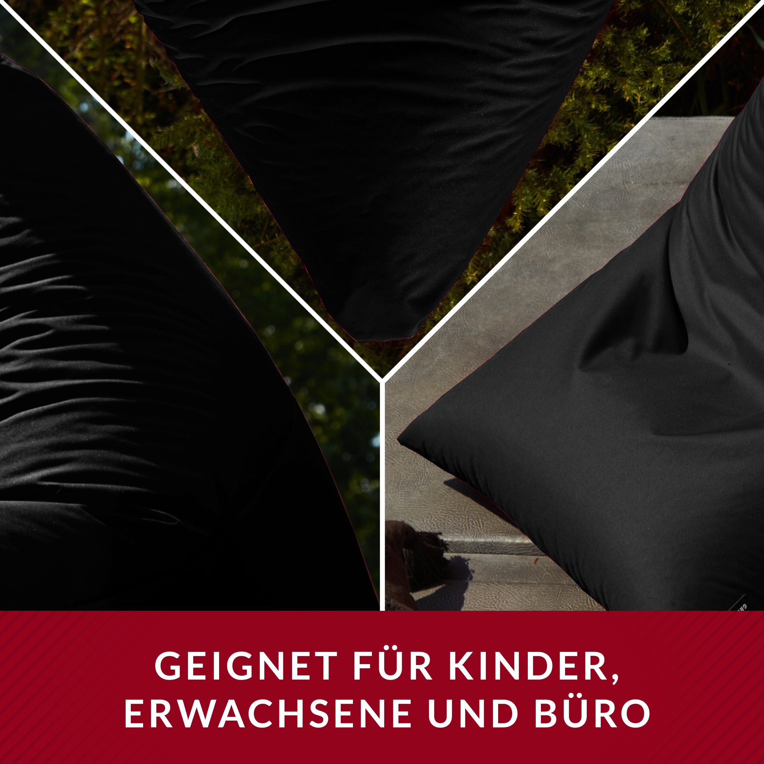 Bodenkissen Green Liegekissen Sitzkissen Sitzsack Outdoor Indoor Bag Bean & Sitzsack Bean 120x100x80cm, Schwarz