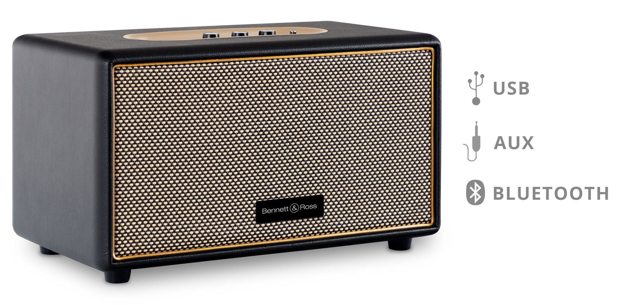 Bennett & Ross BB-860 Blackmore Stereoanlage (60 W, Retro Bluetooth Lautsprecher in Lederoptik) – Bild 3 von 5