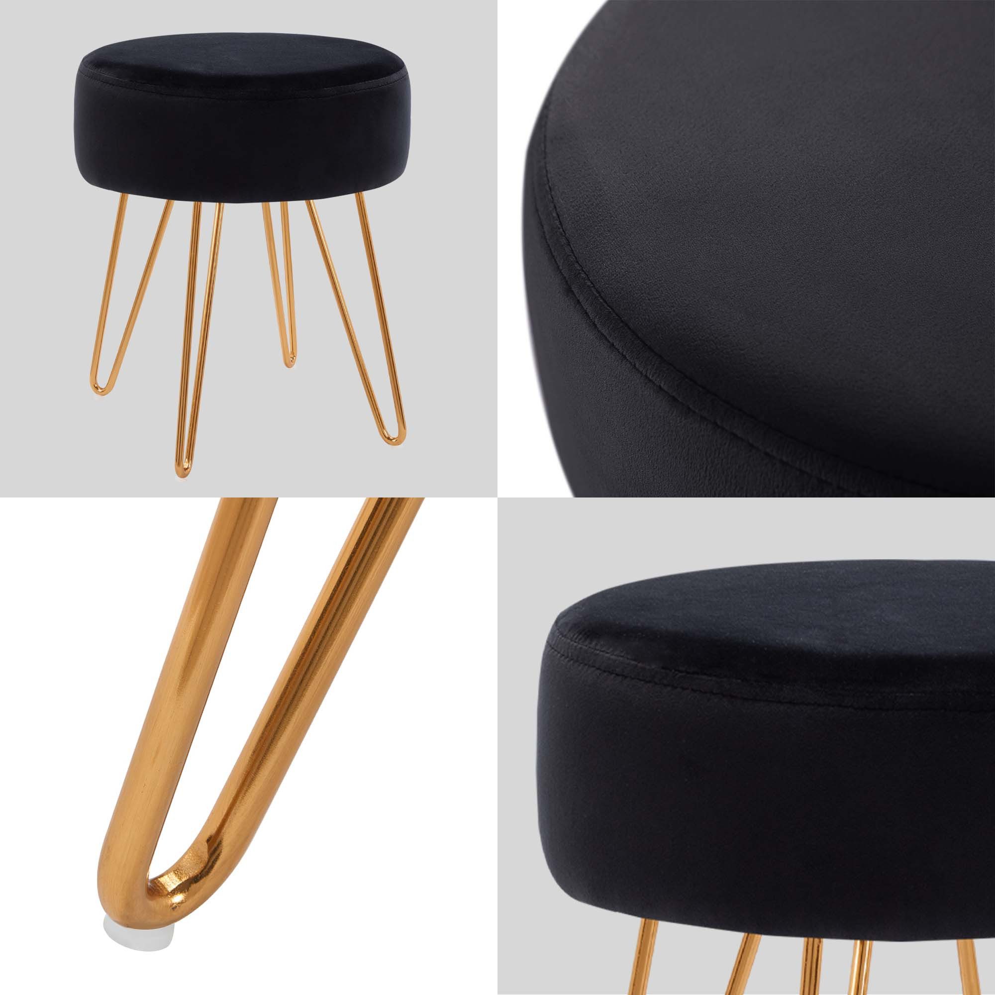 Duhome Hocker (9111), Sitzhocker Rund Hocker Samt oder Stoff Lederoptik Schemel Metallbeine