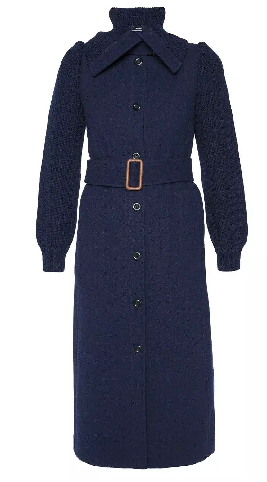 Chloé Langmantel Damenmantel Jacke mit Strickärmeln und Gürtel Seitentaschen, Knopfleiste, Kragen mit modernem Schnitt