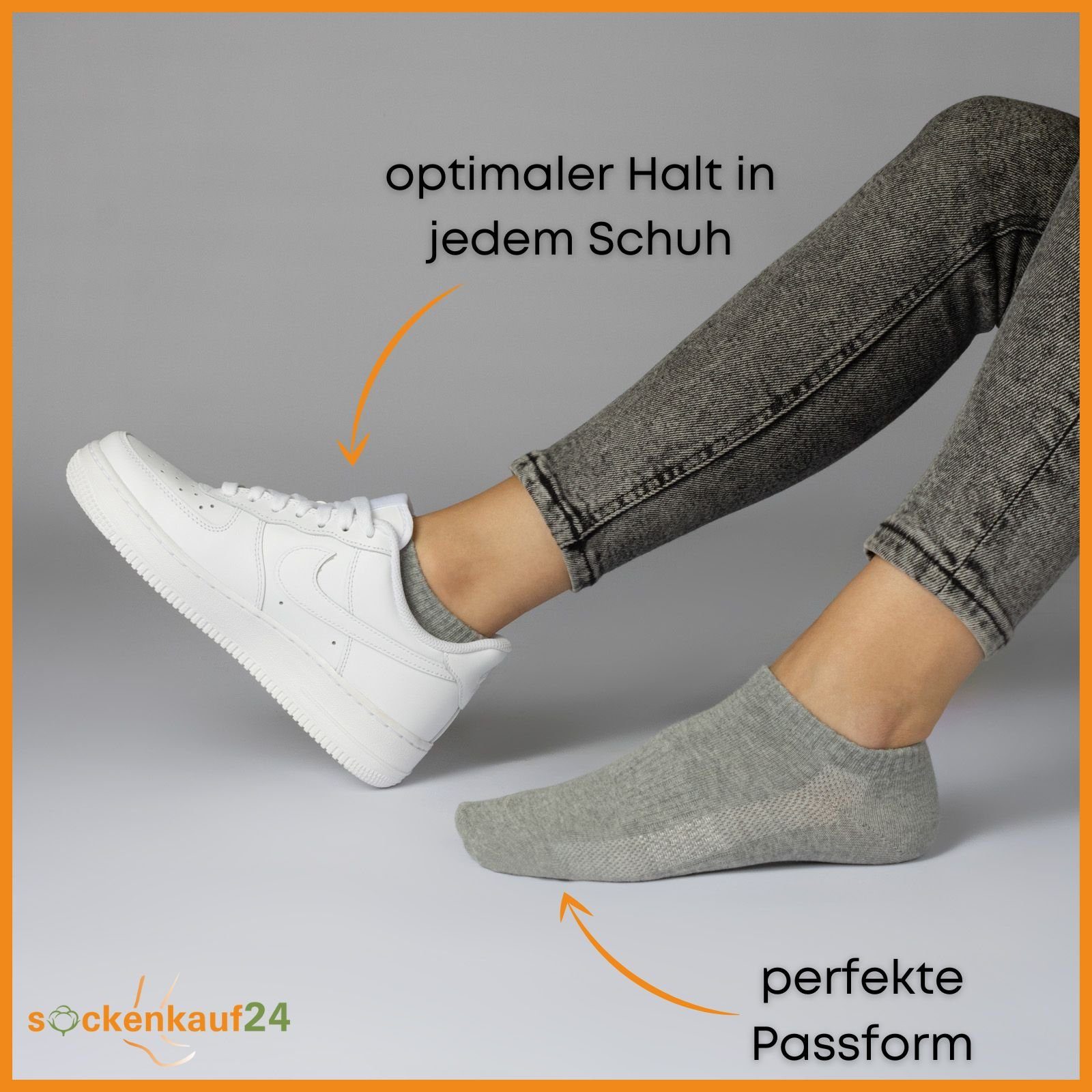 sockenkauf24 Sneakersocken 10 Paar Damen & Herren "Premium Sneaker Socken" Atmungsaktiv (5xWeiß 5xGrau, 35-38) mit Mesh-Streifen ohne drückende Naht Baumwolle - 16510 WP