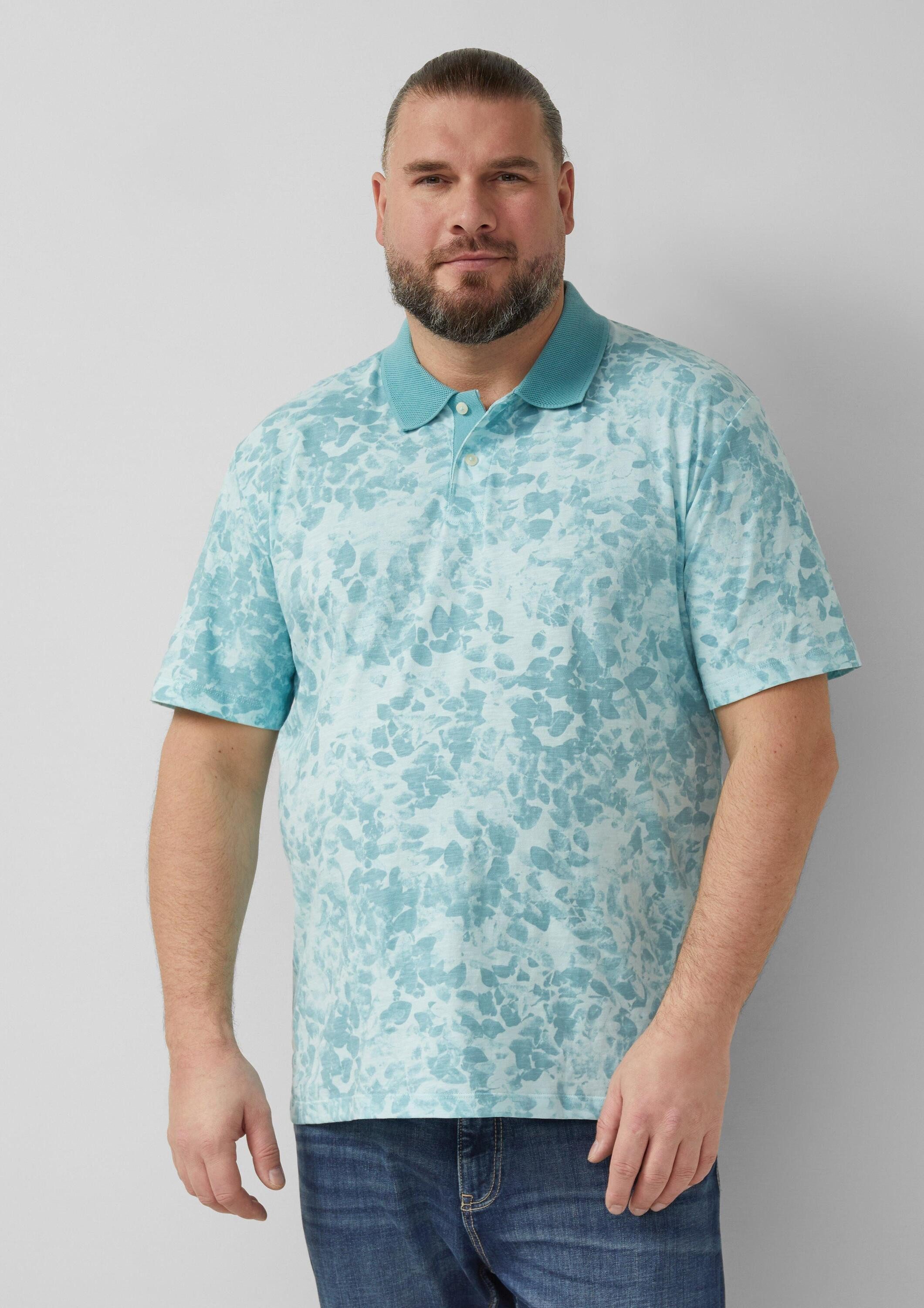s.Oliver Kurzarmshirt Polo-Shirt Poloshirt mit All-over-Print und Flammgarnstruktur
