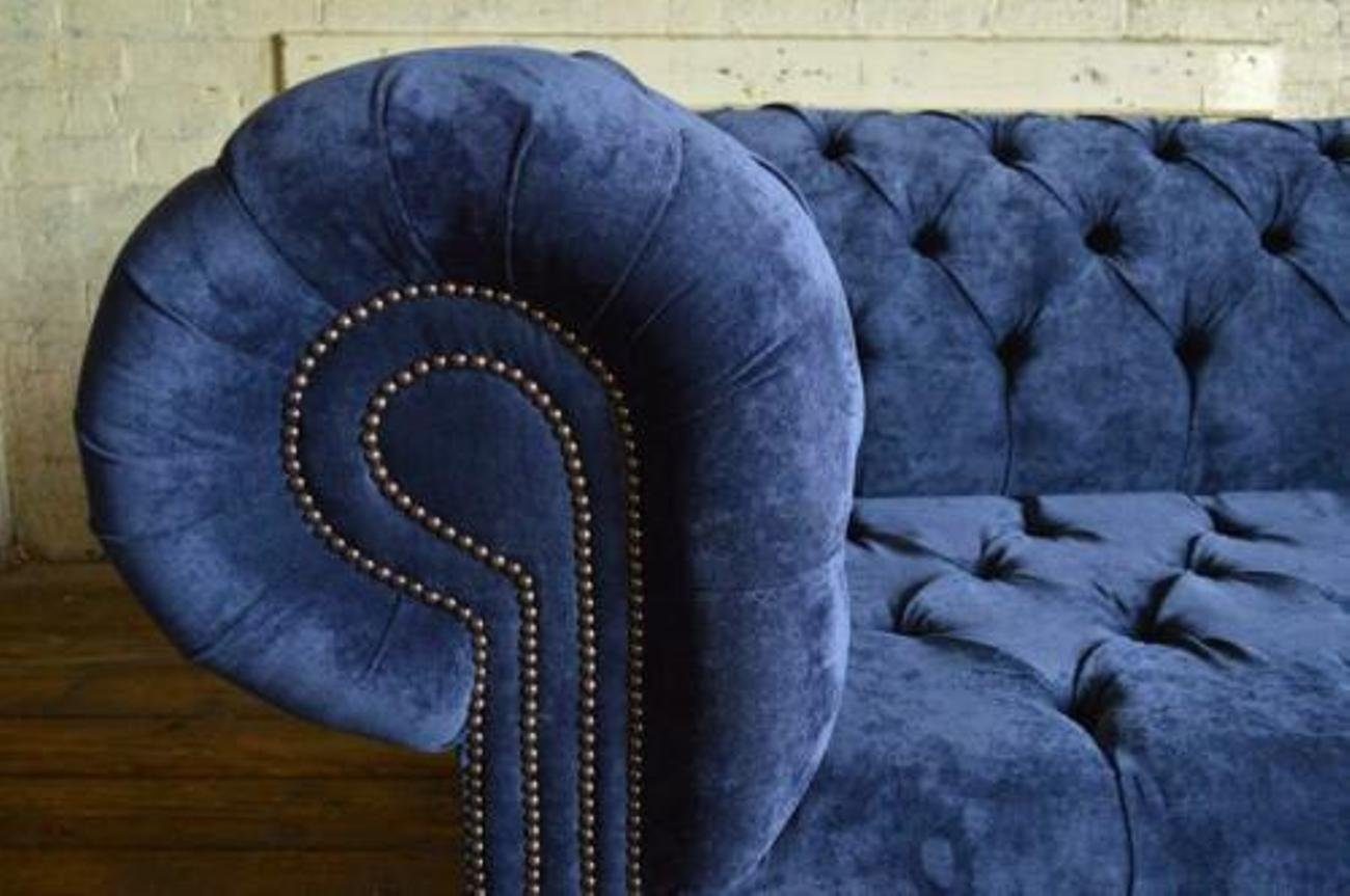 Sofa Stoff Luxus Europe Sofas JVmoebel in Couch Klasse Blaue Chesterfield Textil 3-Sitzer Couchen, Made