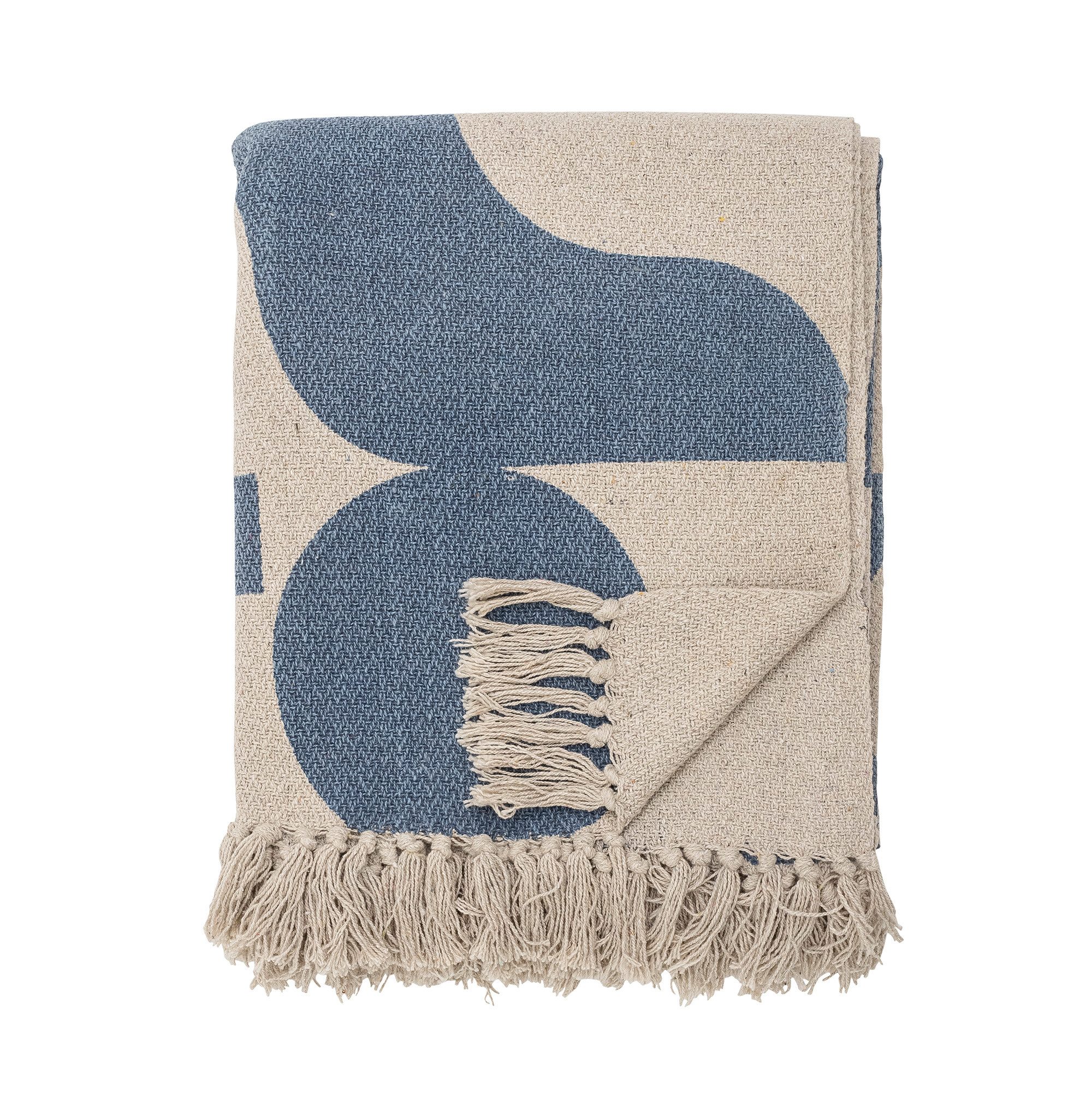 Plaid Bloomingville Decke Agno 160x130cm blau recycelte Baumwolle, Bloomingville