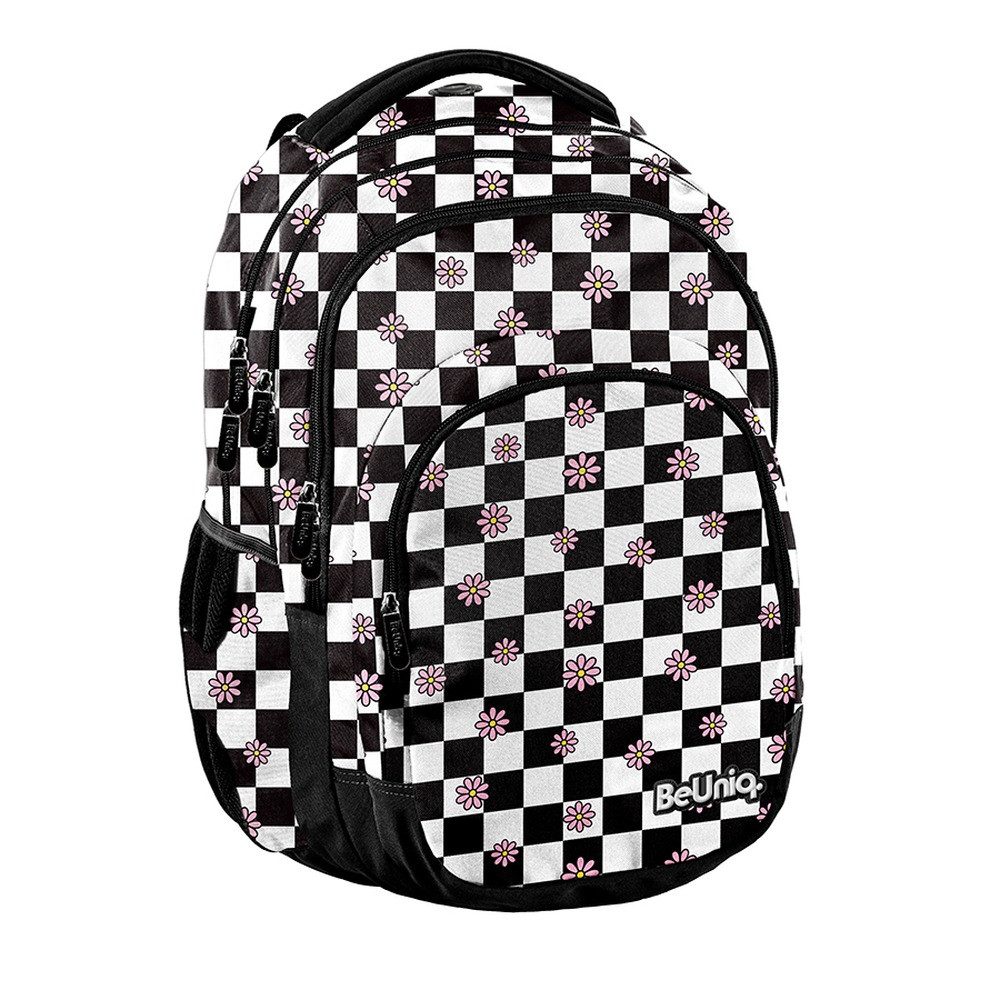 PASO Schulrucksack (Schulset, 3-tlg), Gitter Schulset 3-teilig – Schwarz, Weiß