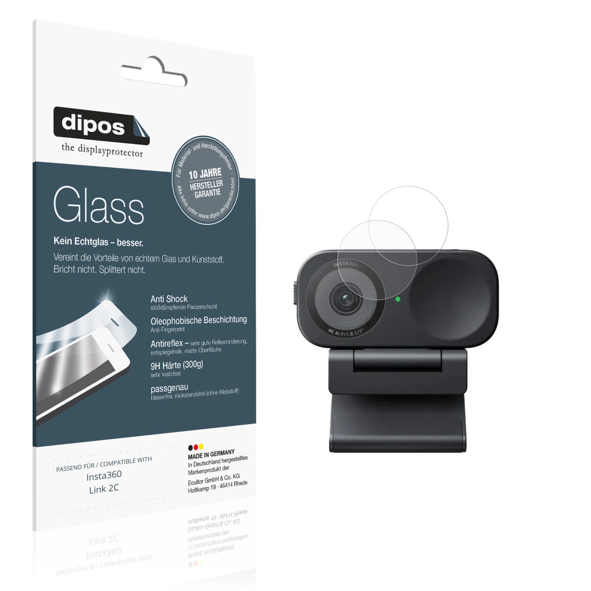 dipos Displayschutzfolie Schutzfolie für Insta360 Link 2C, 2 Stück, Displayschutz Schutz Folie Made in Germany