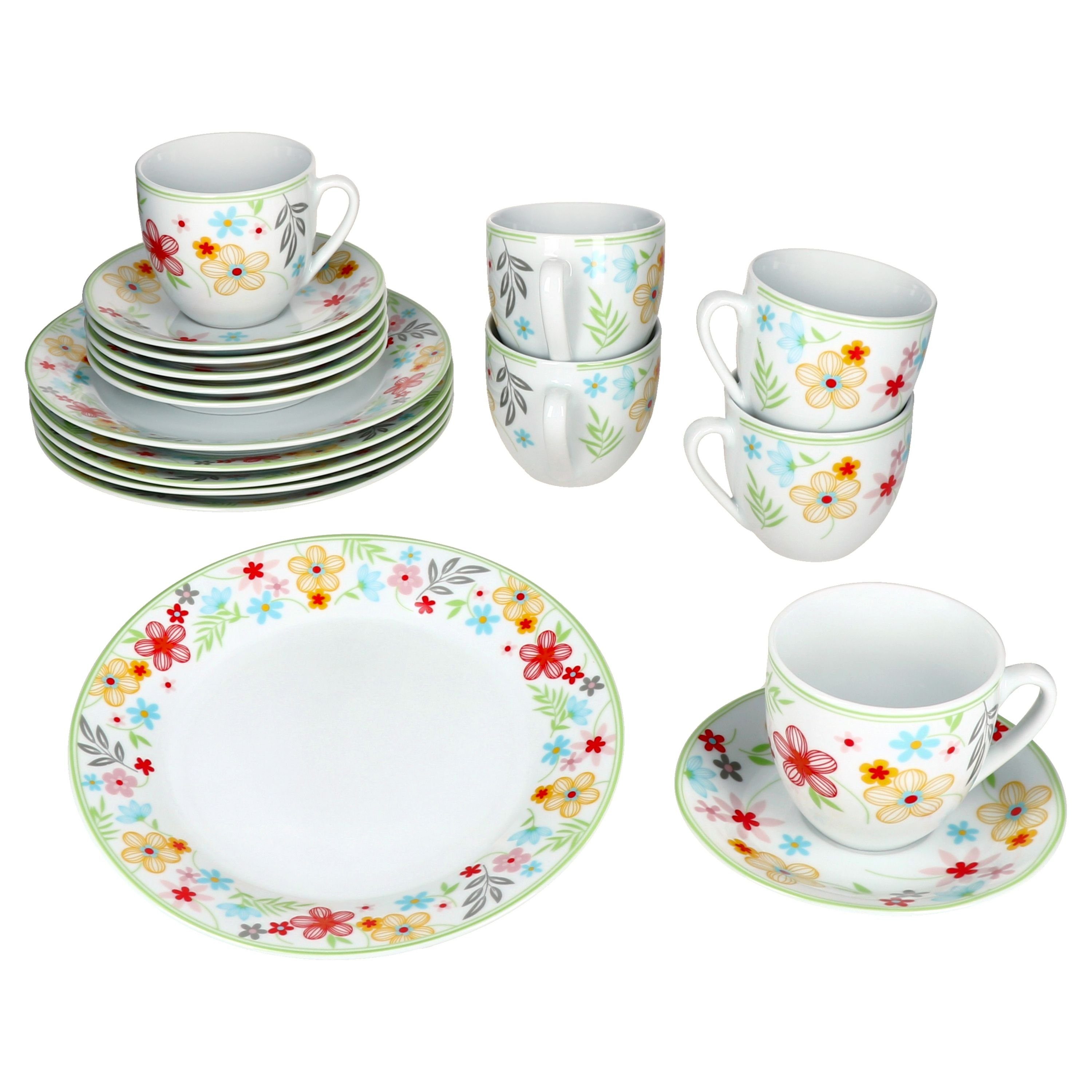 MamboCat Kaffeeservice 18tlg Kaffeeservice Variant Blümchen Porzellan 6 Personen, Porzellan