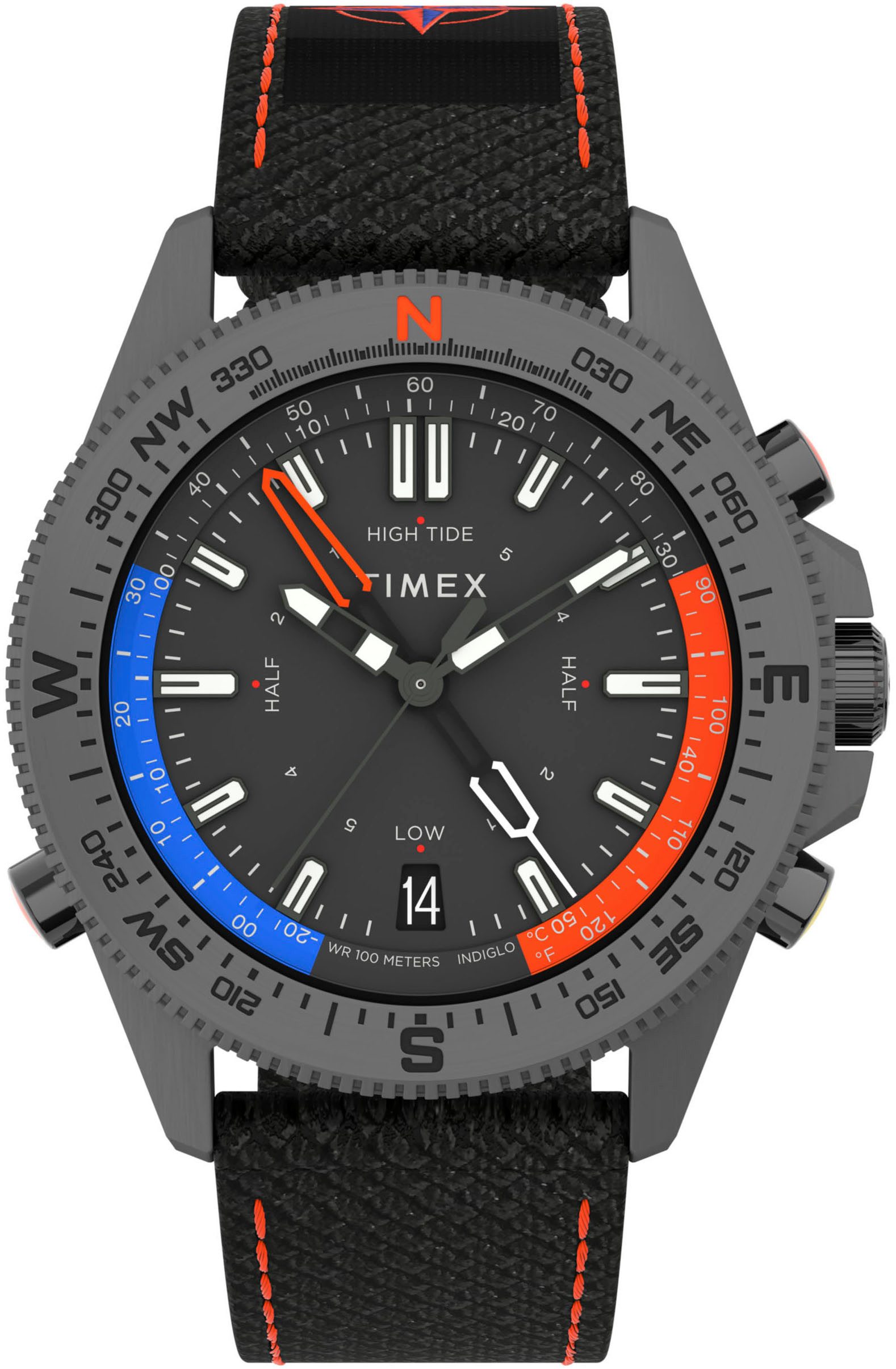 Timex Quarzuhr TIDE/TEMP/COMPASS TW2V03900YH, Armbanduhr, Herrenuhr, Datum, Leuchtzeiger, Saphirglas, Textilarmband