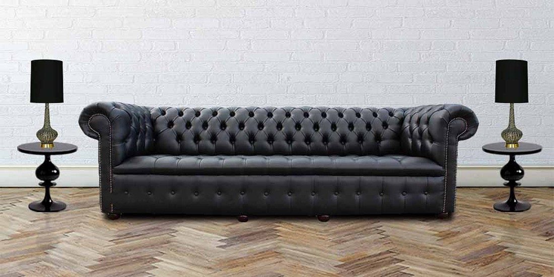 Chesterfield-Sofa Chesterfield Sofa in Anthrazit mit Kunstlederbezug und Holzfüßen