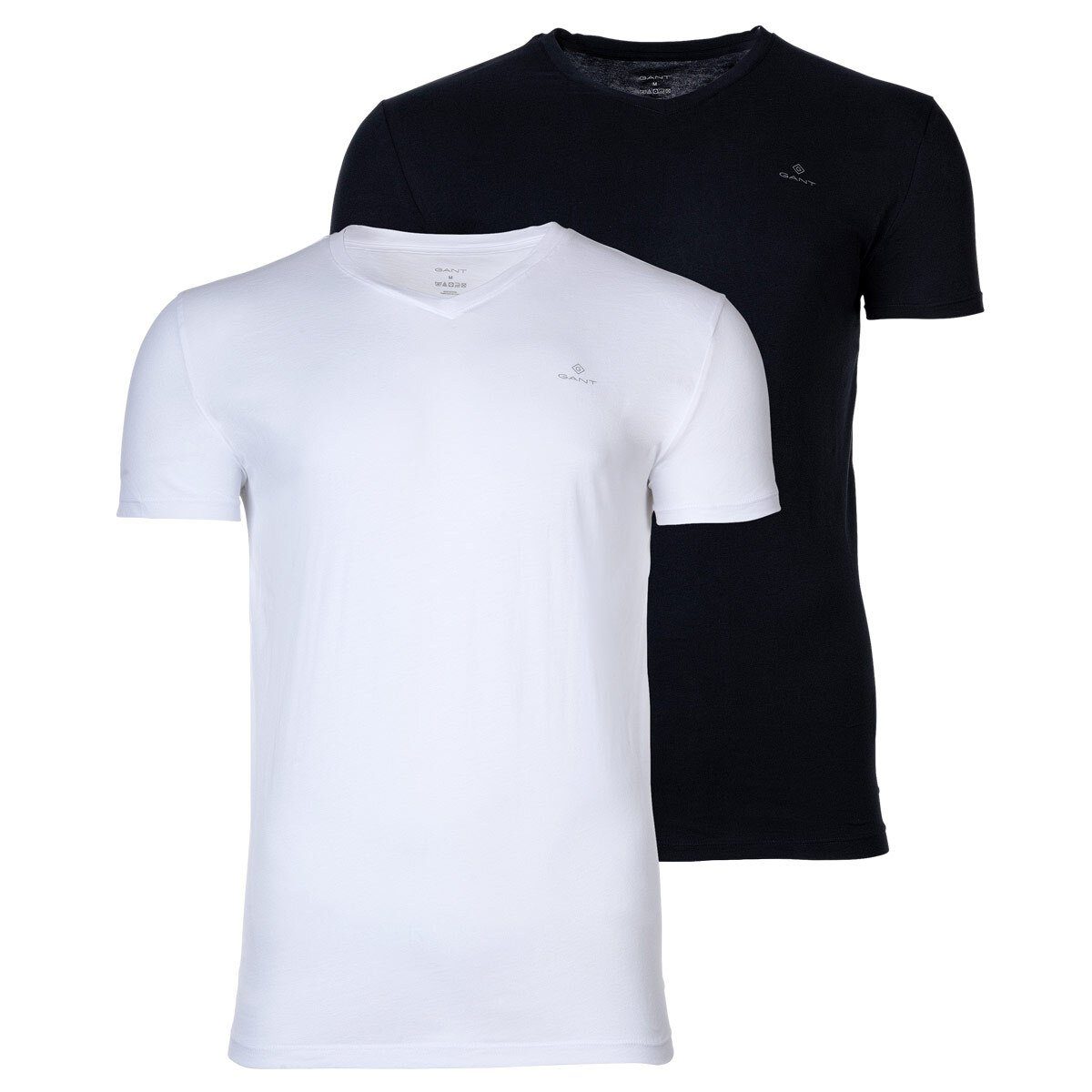 Gant T-Shirt Herren T-Shirt, 2er Pack - V-Ausschnitt, V-Neck Schwarz/Weiß