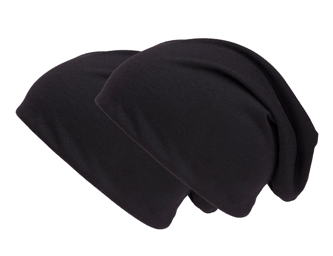 shenky Jerseymütze Doppelpack schwarz elastisch, Kopftuch, (Beanie Herren beanie-mütze, Haube Mütze Damen, Beanie-Mütze)