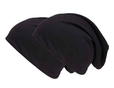 shenky Jerseymütze Doppelpack schwarz Herren Mütze (Beanie Damen, Beanie-Mütze) elastisch, beanie-mütze, Kopftuch, Haube