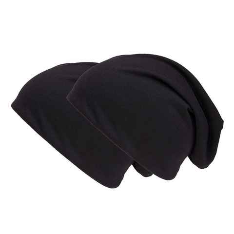 shenky Jerseymütze Doppelpack schwarz Herren Mütze (Beanie Damen, Beanie-Mütze) elastisch, beanie-mütze, Kopftuch, Haube