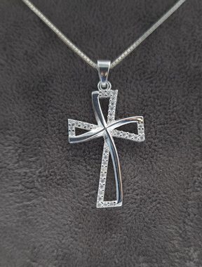 NAHLE Kreuzkette Kreuz Silberkette Kreuz Kette Zirkonia 925 Silber Halskette (inklusive Schmuckbox), 925 Silber Anhänger - rhodiniert