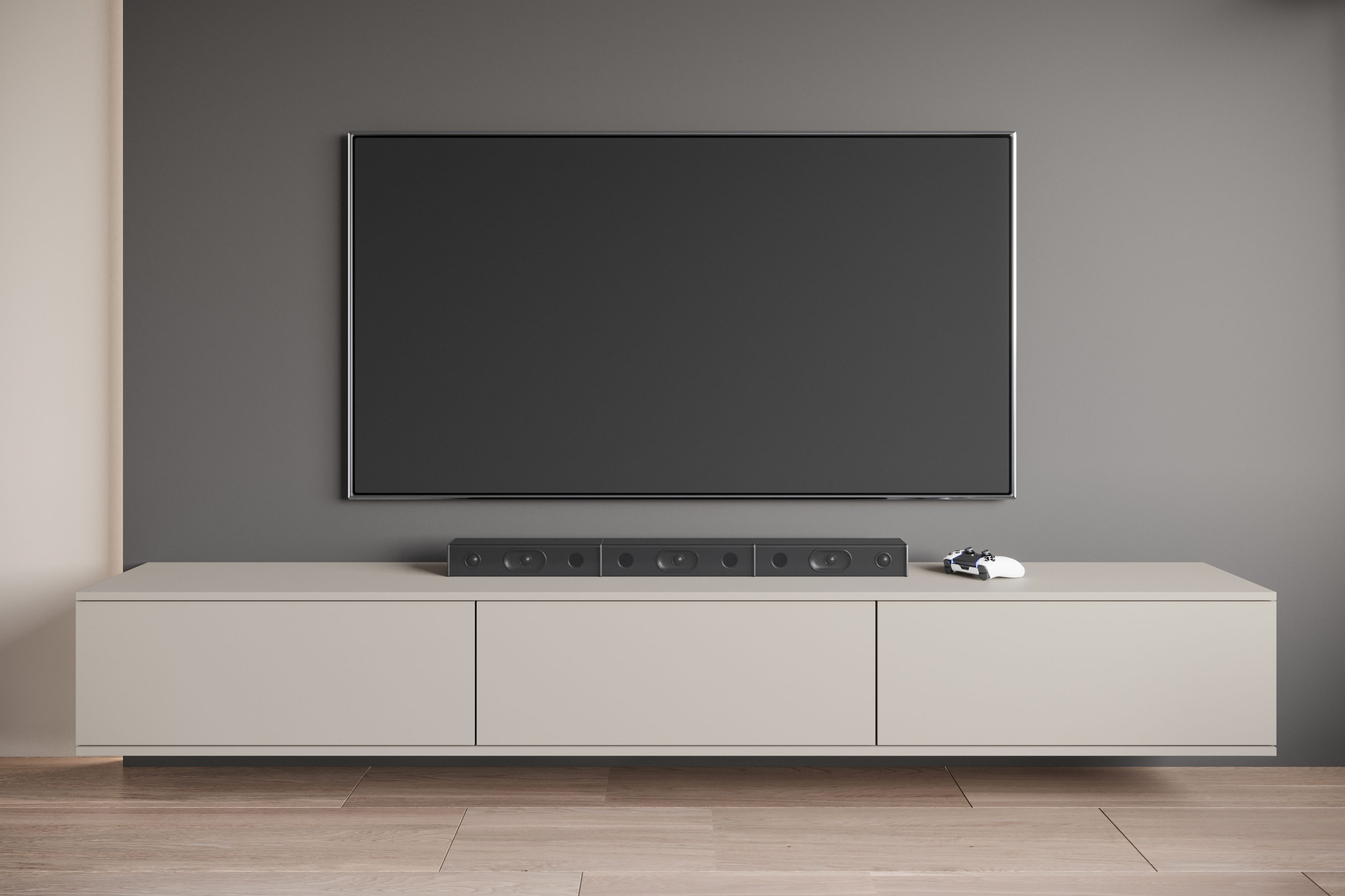 OTTO home Lowboard Kenia TV-Schrank, 220 cm breit, mit 3 Klappen (1 St), Stand- oder Hängemontage, stilvolles Design – Bild 4 von 5