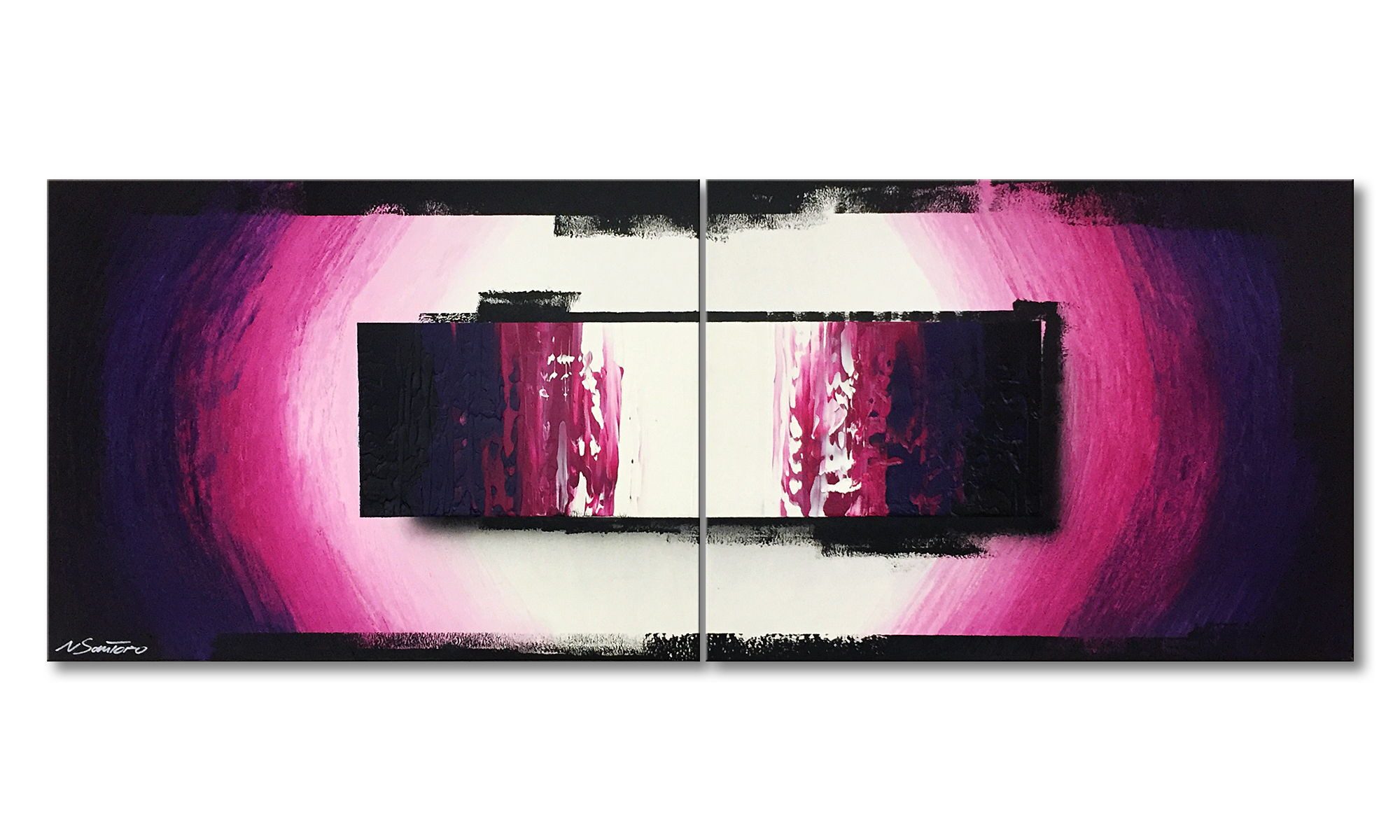 WandbilderXXL Gemälde Purple Glow 160 x 60 cm, Abstraktes Gemälde, handgemaltes Unikat