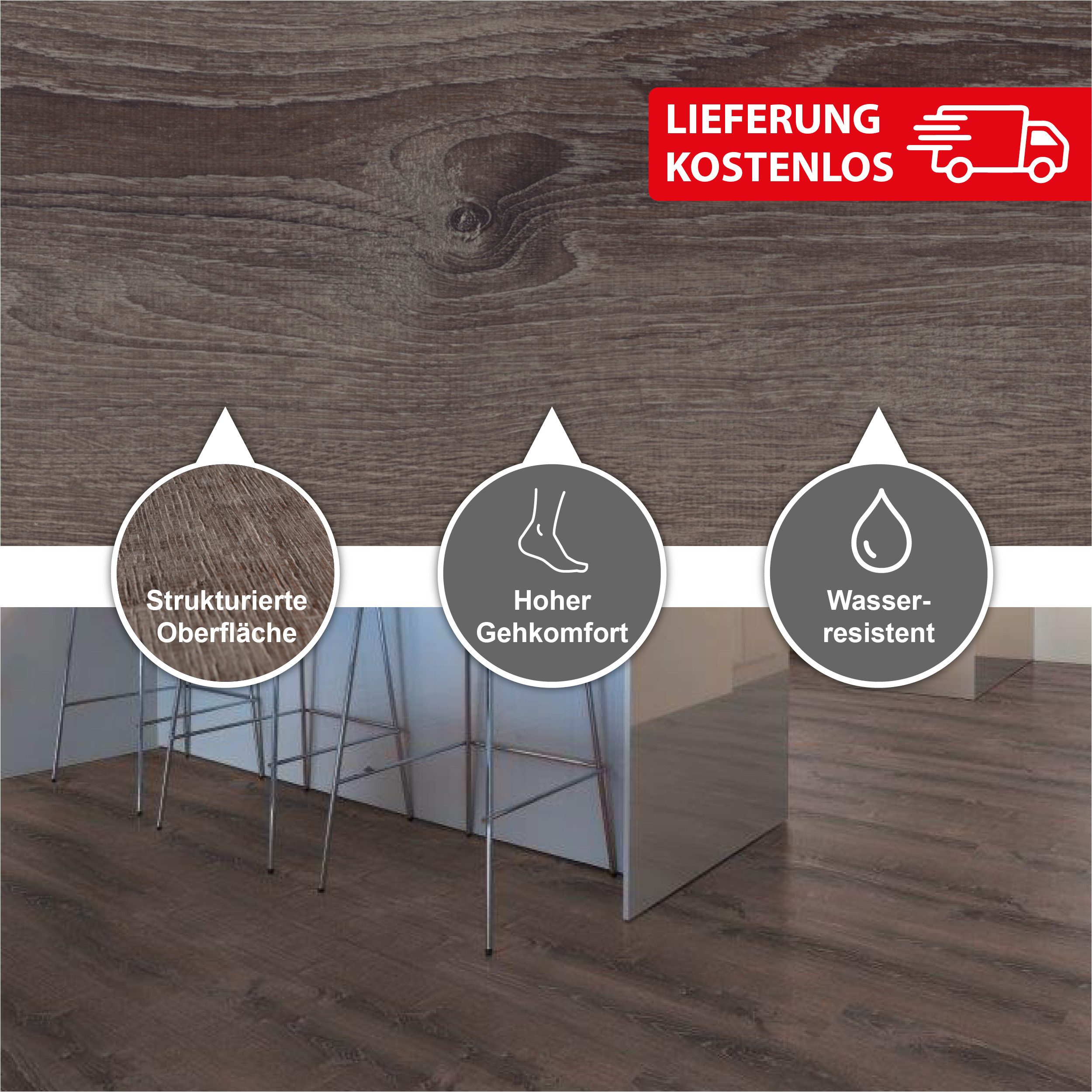 STARCLIC Designboden 1210x220x5 mm Premium Klick-Vinylboden Eiche extra breit, Packung mit 1,86 qm, Versandkostenfreie Lieferung, Wasserfest, mit Klicksystem, starke Nutzschicht