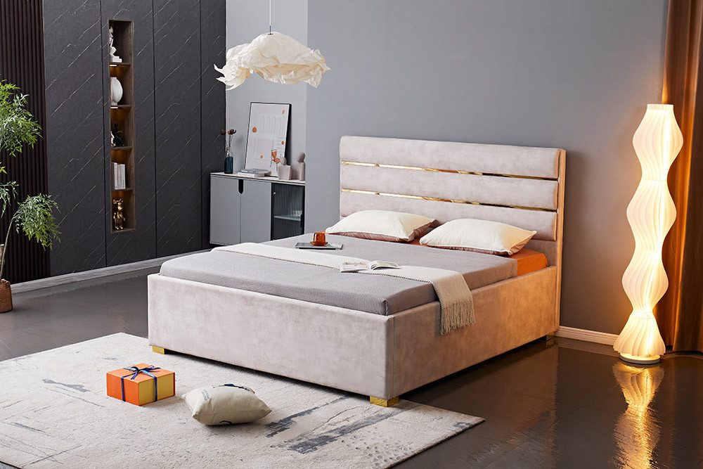 riess-ambiente Boxbett METROPOLITAN 180x200cm champagner - Samt, mit Lattenrost und Stauraum (Einzelartikel, 1-St), Doppelbett mit Bettkasten - ideal für glamouröse Gäste- & Schlafzimmer