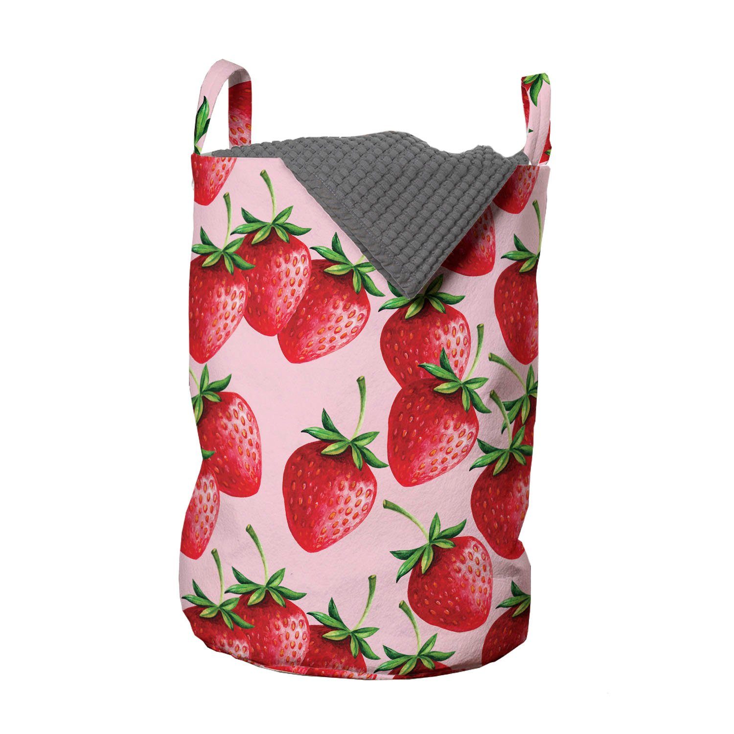 Abakuhaus Wäschesäckchen Wäschekorb mit Griffen Kordelzugverschluss für Waschsalons, rot Saftige Erdbeeren Obst