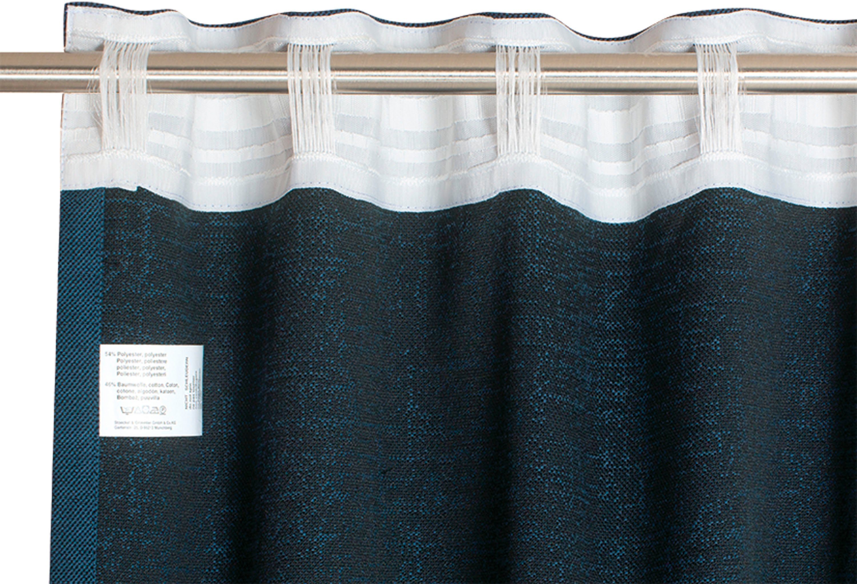 Vorhang Solo, blau (1 Jacquard, SCHÖNER mit blickdicht, St), Multifunktionsband WOHNEN-Kollektion, Lederapplikation