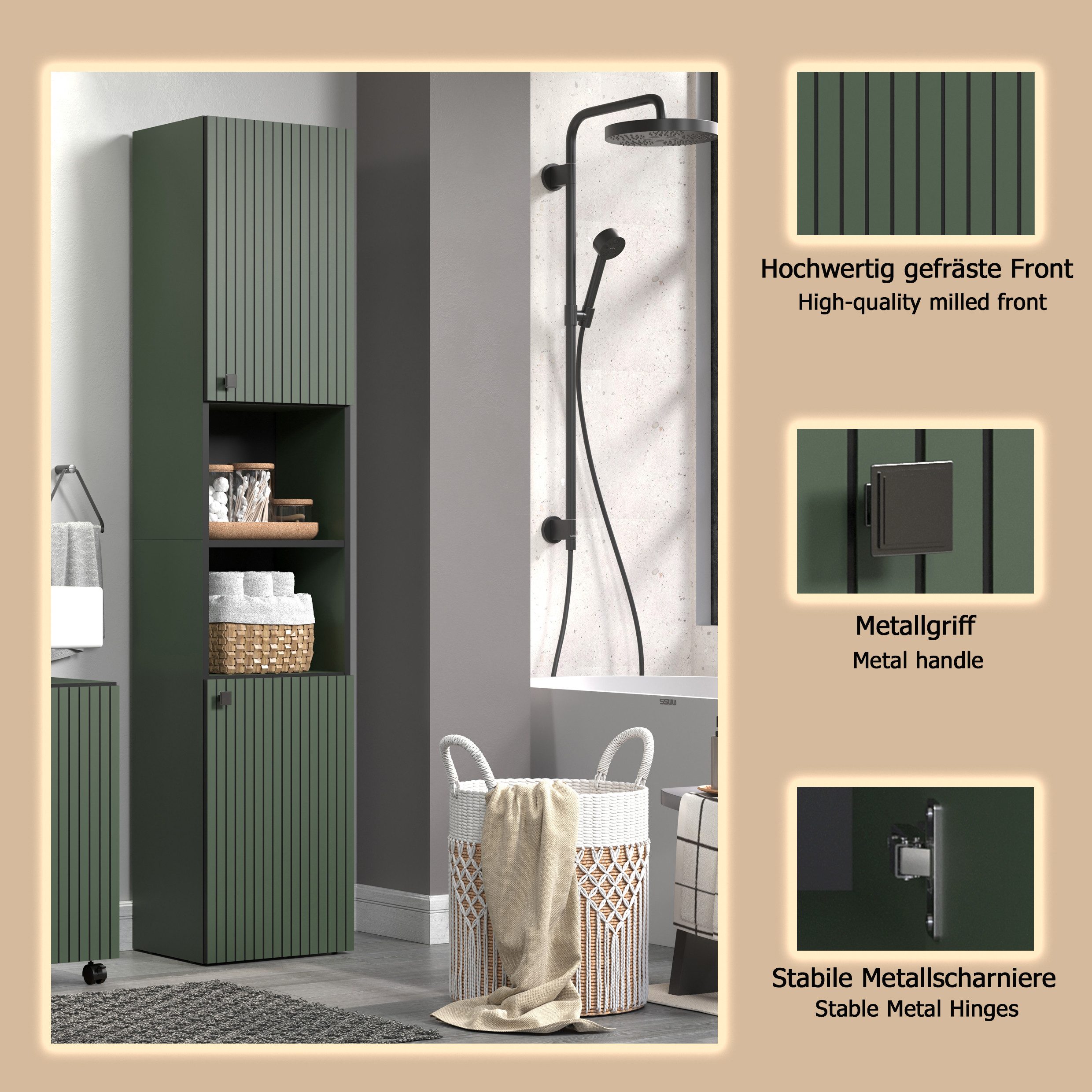 welltime Hochschrank Amrum (1-St) Badezimmerschrank mit und ohne Schublade - (B/T/H) 40-70/31/186 cm