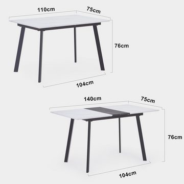 BlingBin Esstisch Ausziehbar Küchentisch für 4-6 Personen Esszimmertisch Metallgestell (1er Set, 1-St., 1 Tisch), für Esszimmer, Küche 110/140x75x77cm