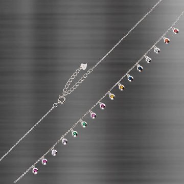 Schöner-SD Collier Silberkette viele kleine Anhänger bunt multicolor mehrfarbiges Collier, mit Zirkonia (synth)