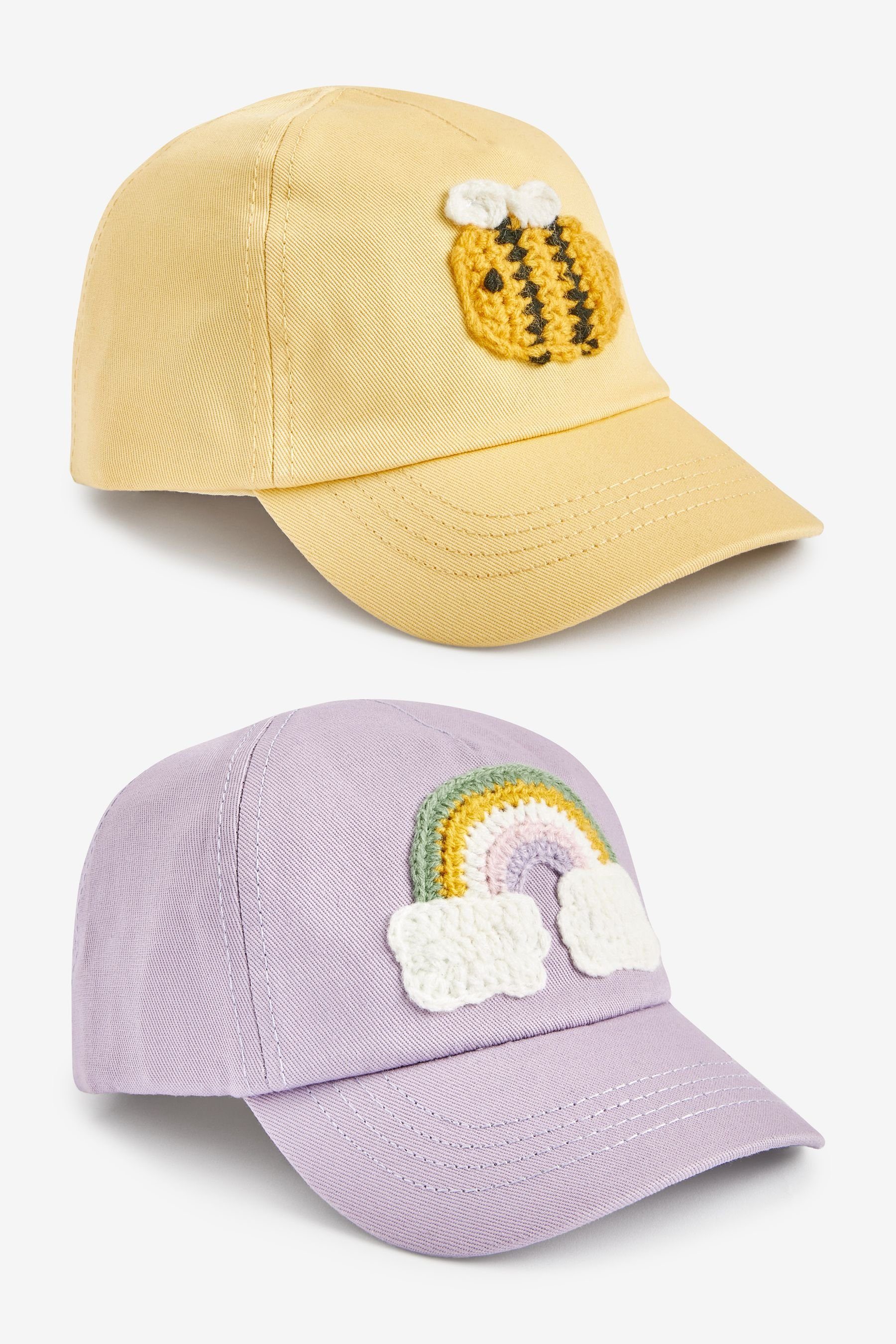 Next Baseball Cap 2 x Häkel-Kappen (2-St) Lilac Purple/Yellow Crochet