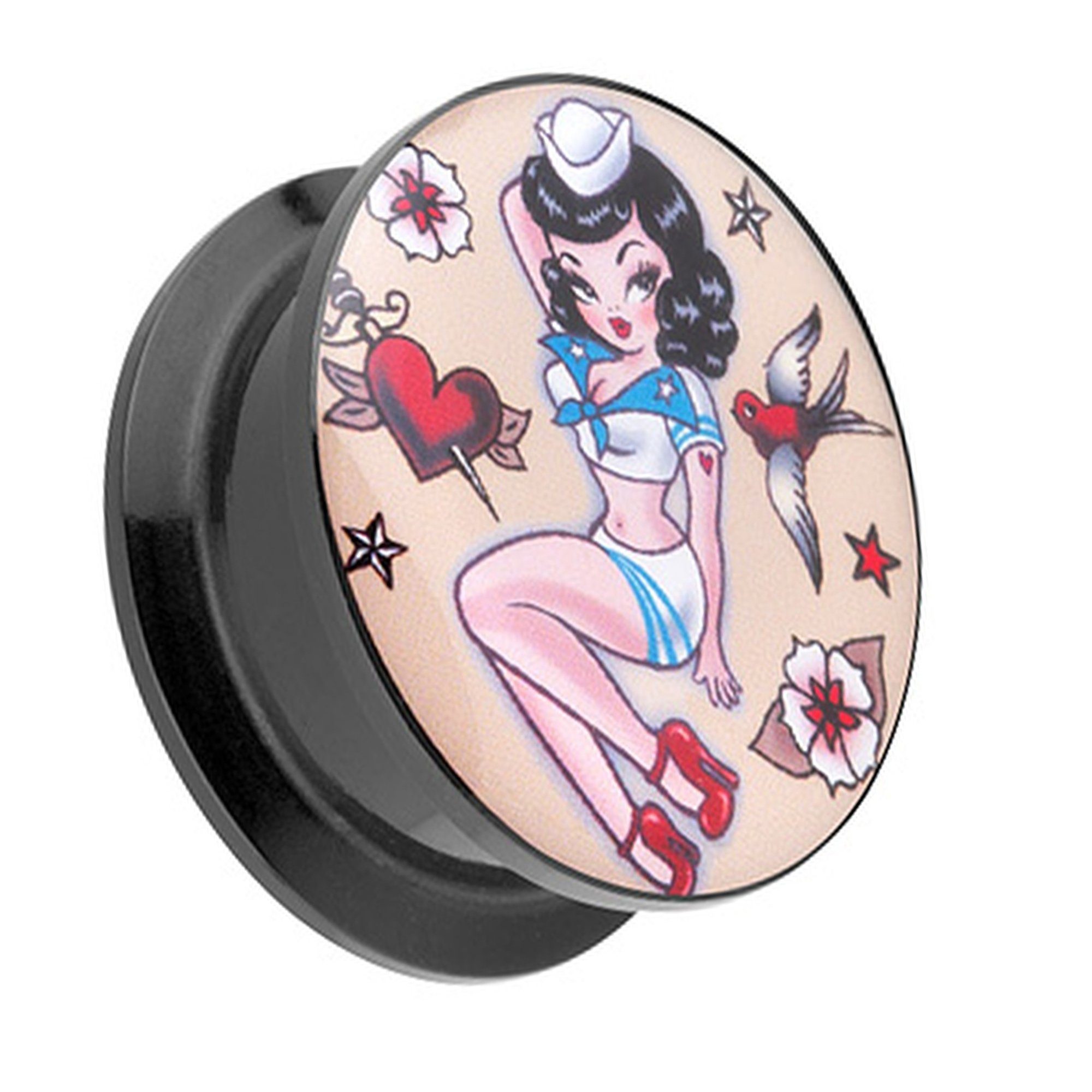 Taffstyle Plug Piercing Schraub Rockabilly Matrosen Mädchen, Ohr Plug Flesh Tunnel Ohrpiercing Schraubverschluß Pin Up Sailor