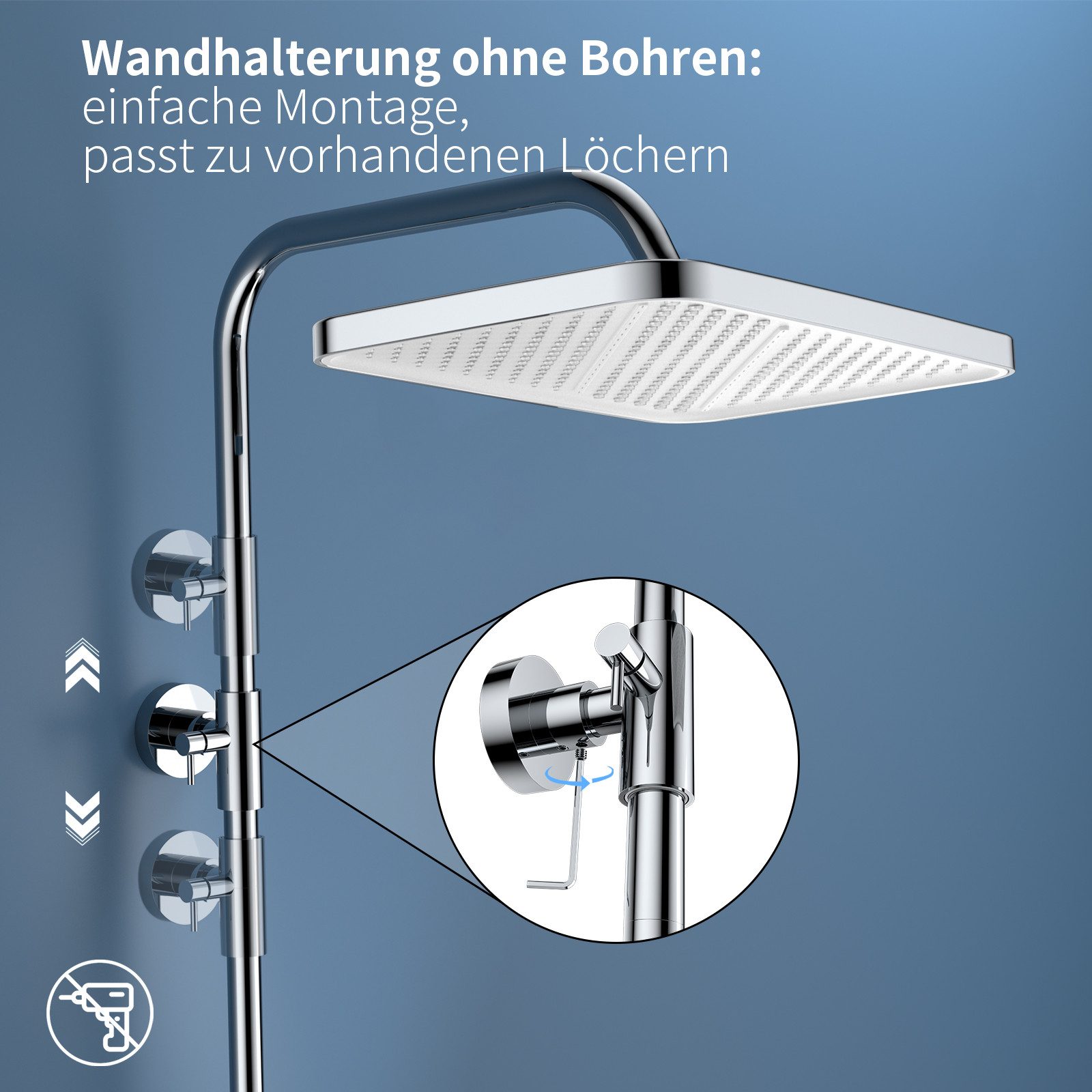 HOMELODY Duschsystem mit Thermostat und Glasablage in Chrom,Brausegarnitur, 3 Strahlart(en), Set, Funktional und hochwertig – für ein rundum perfektes Duscherle – Bild 5 von 5