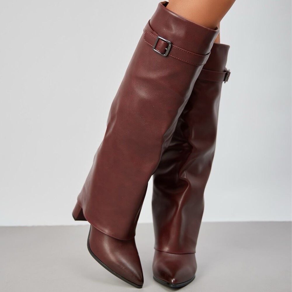 Ital-Design Modische Stiefel mit Blockabsatz und eleganten Details High-Heel-Stiefel (90482803) Blockabsatz Stiefel in Weinrot