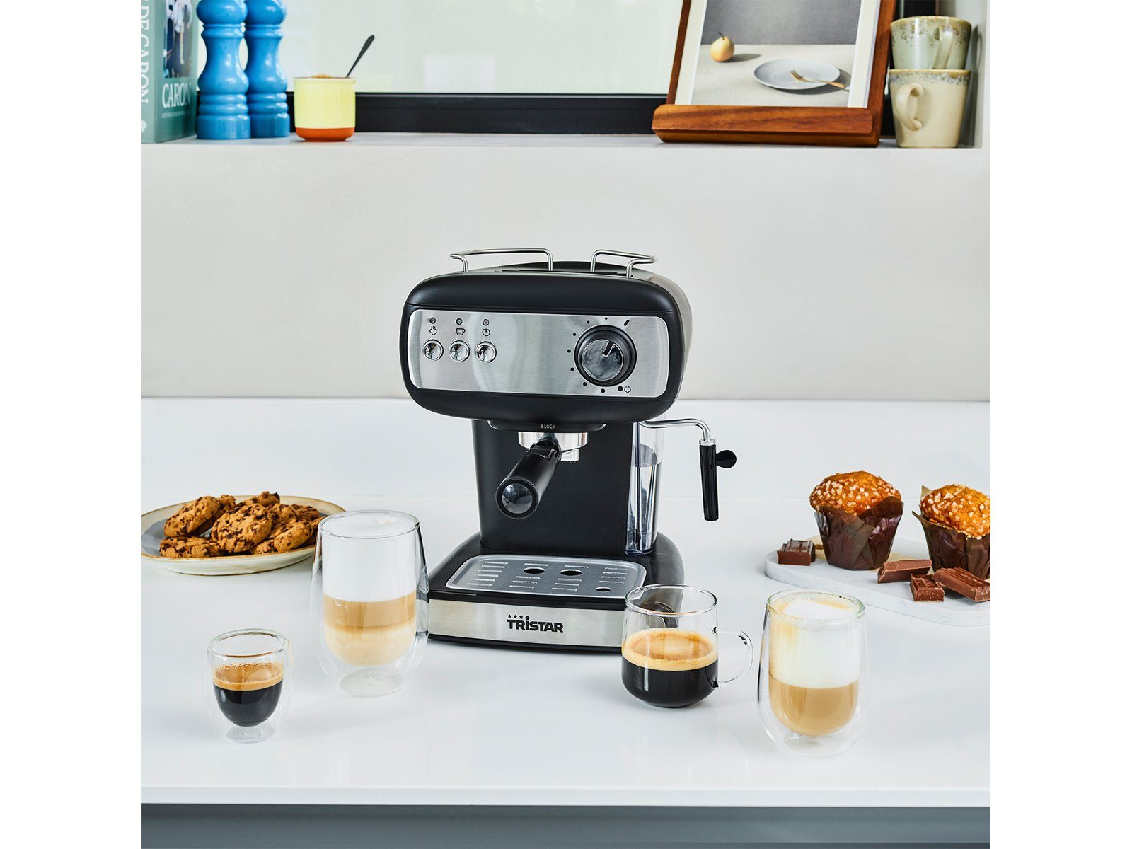 Siebdruck Kaffee Siebträger-Maschine Espressomaschine, Milchaufschäumer italienische Tristar mit