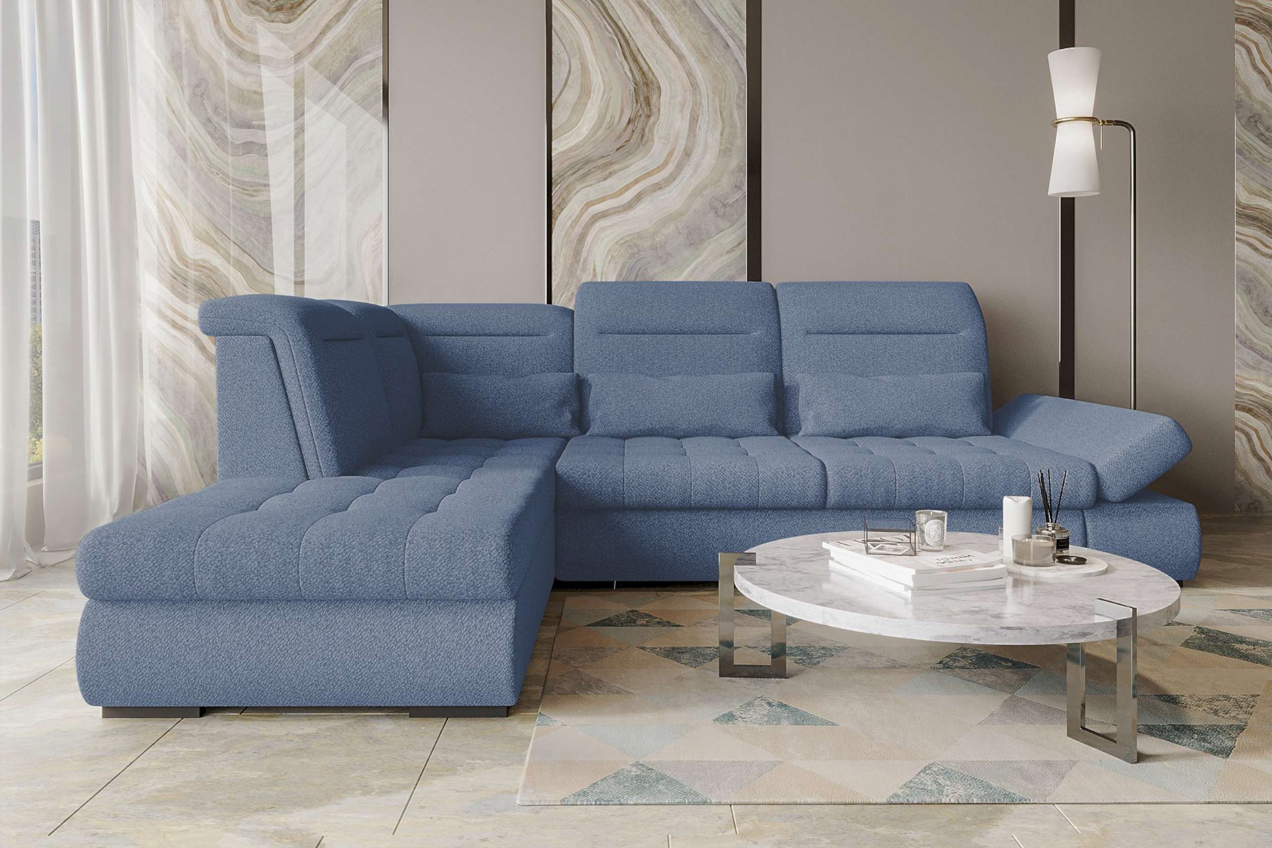 99rooms Ecksofa Toscana, Sofa L-Form, Eckcouch, Bettfunktion, Rundumbezug aus gepolstertem Strukturstoff NEVE