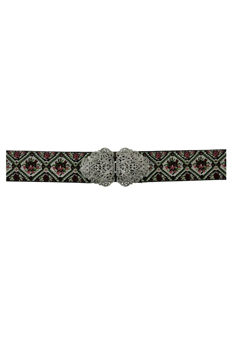 Herbert Hahn Ledergürtel Stretchgürtel Damen - BLUMENWIRBEL - grau, grün/ro günstig online kaufen