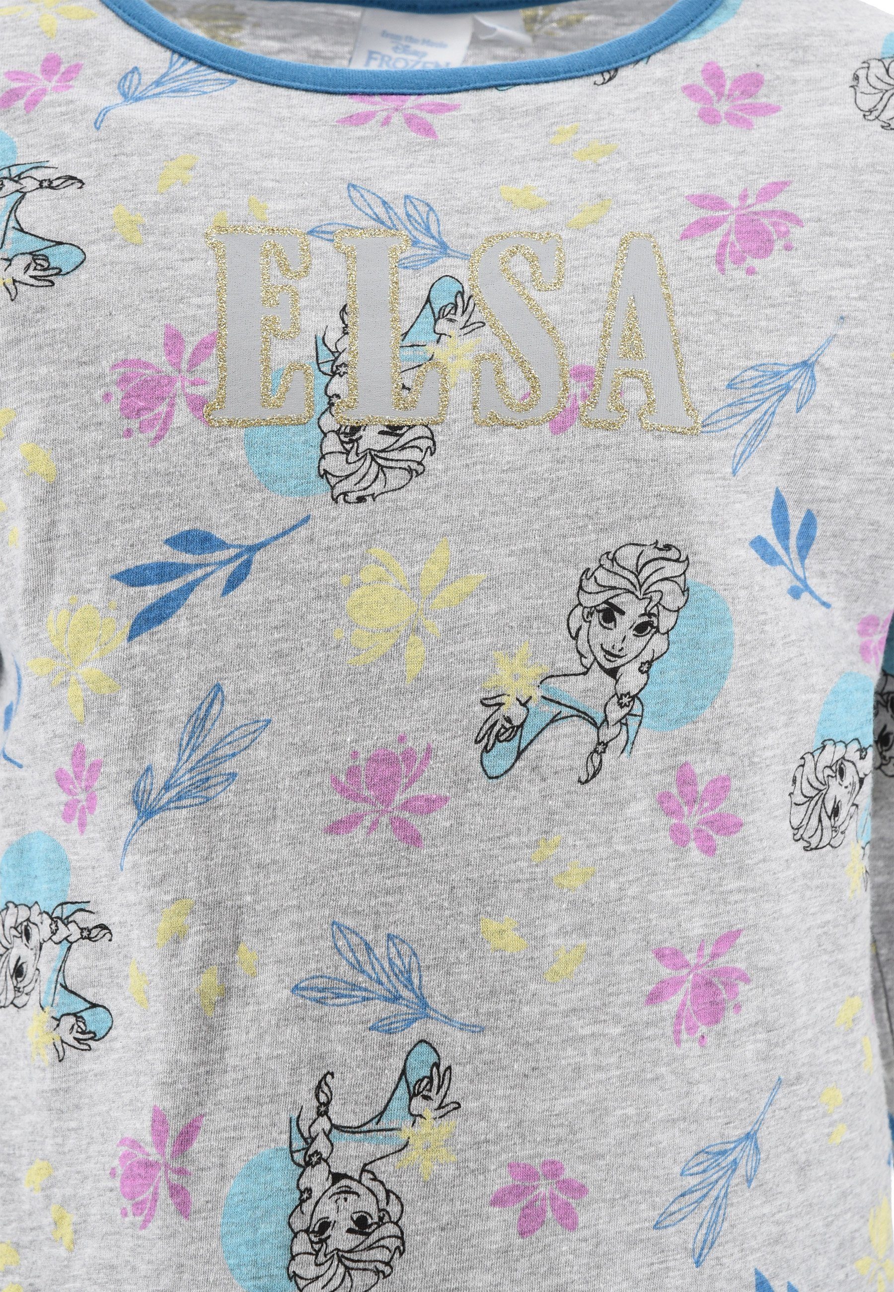 Schlaf-Hose Elsa tlg) Eiskönigin Shirt Kinder + Pyjama Frozen Schlafanzug (2 Kinder Mädchen Schlafanzug Disney Grau Langarm