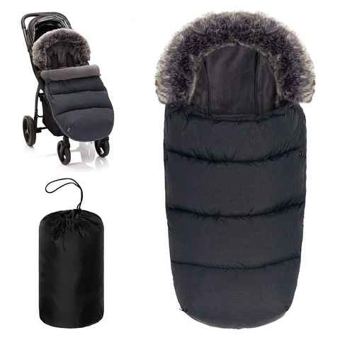 Zamboo Fußsack Melange Dunkelgrau, Winter Fußsack mit Fellkragen für Buggy & Kinderwagen Winterfußsack